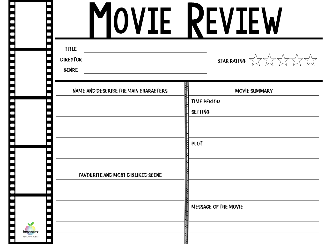 Movie Review Template — Innovative Teaching Ideas  Teaching Resources