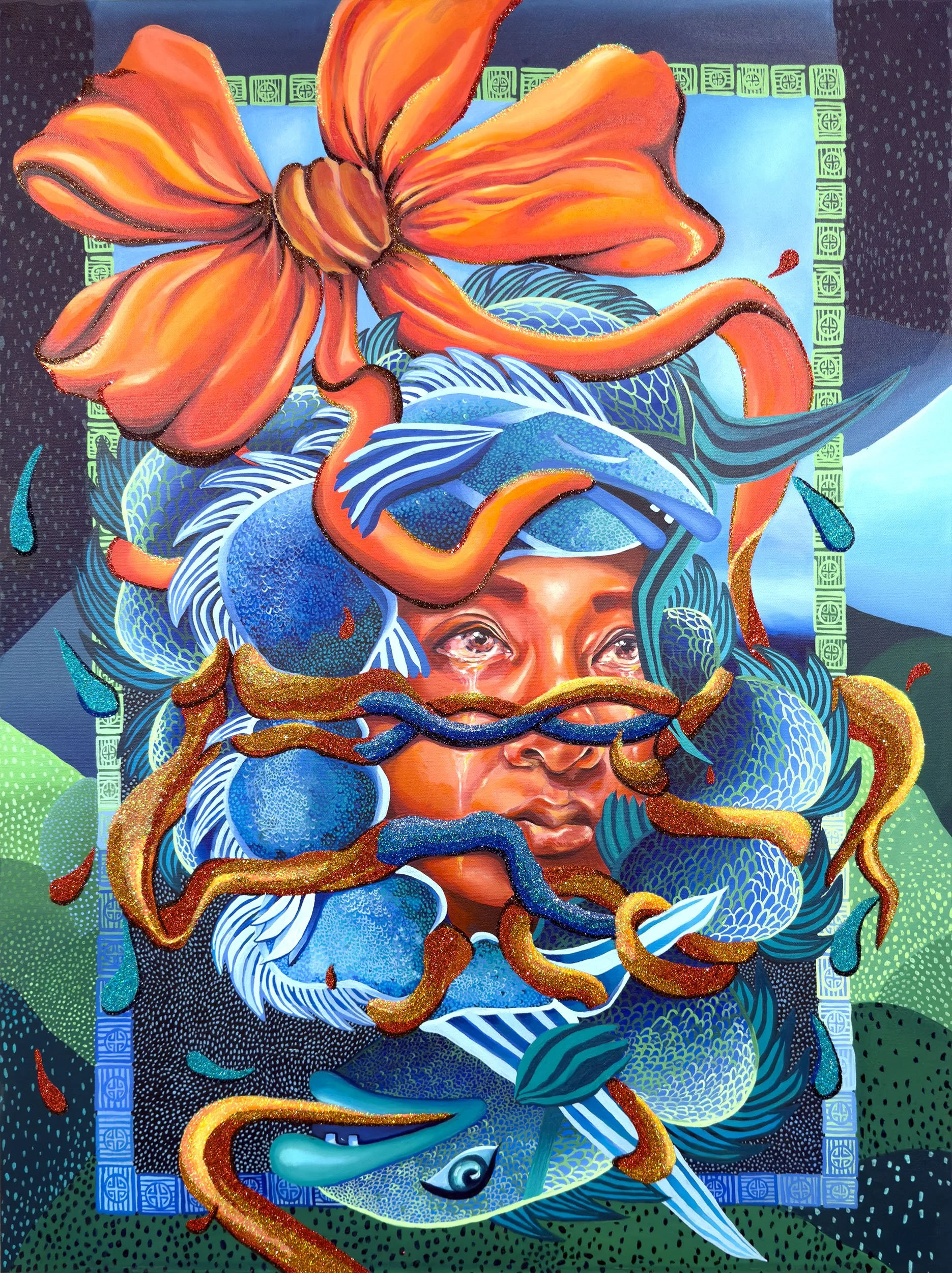 'SPRING', acrylic and glitter on canvas, 40 x 30 inches, 2026