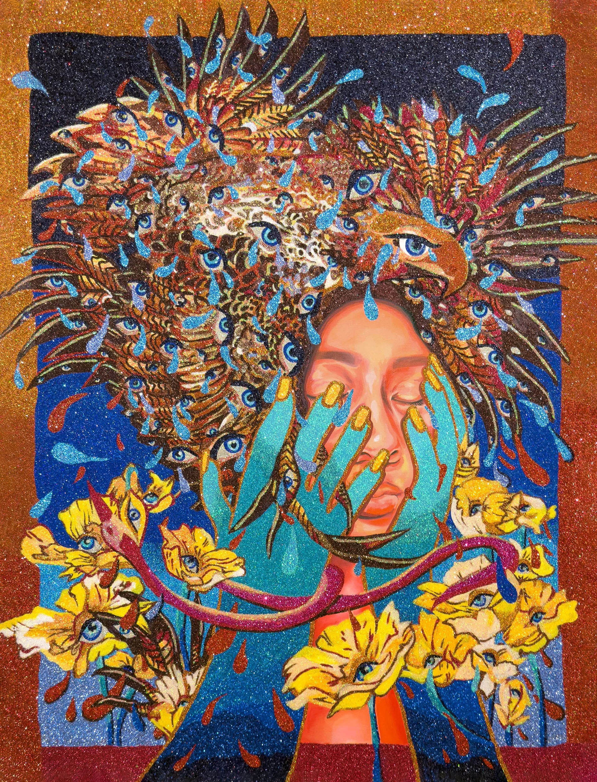 'AUTUMN', acrylic and glitter on canvas, 40 x 30 inches, 2026