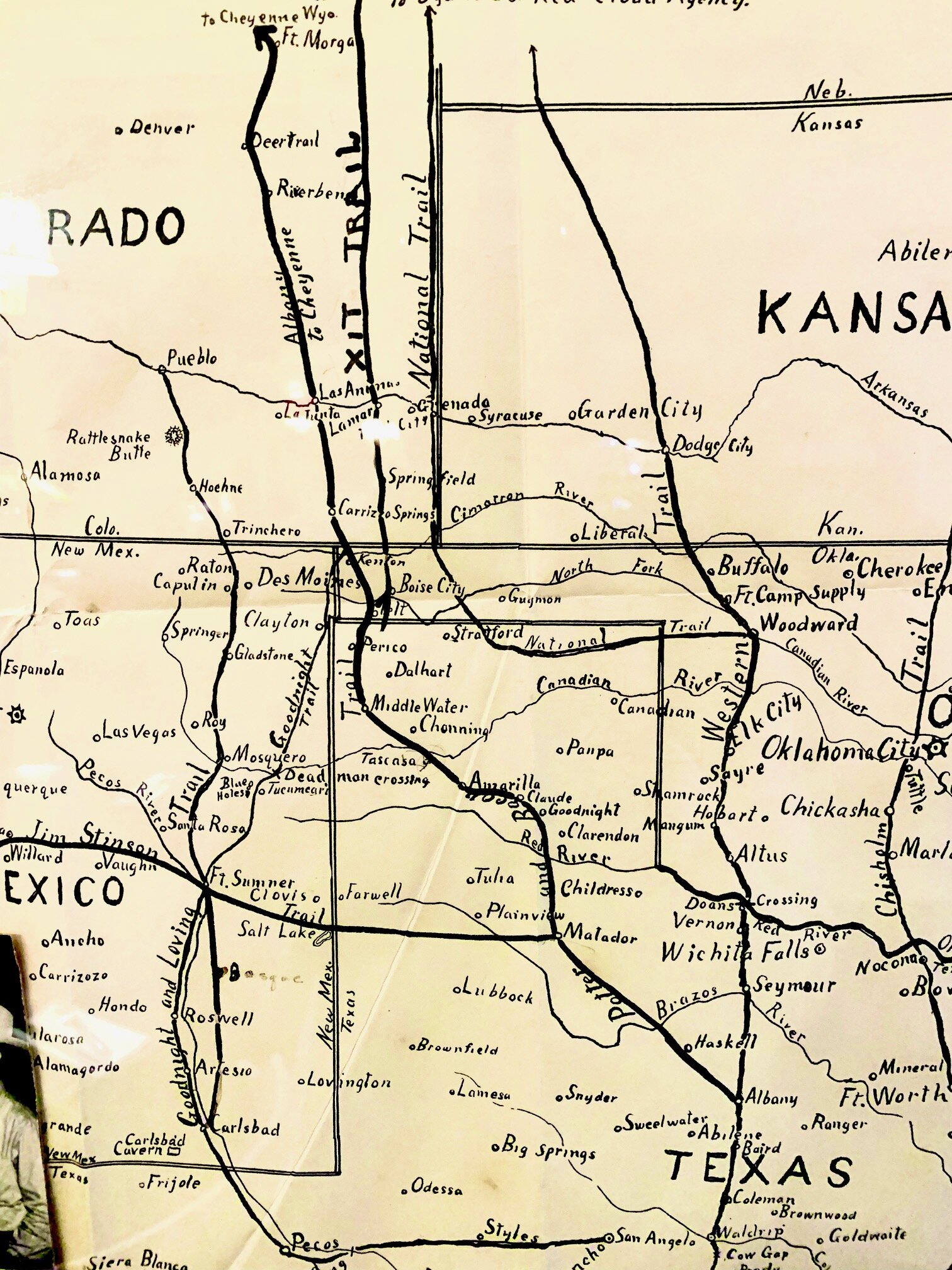 Map by Col. Jack Potter.  This one hangs in Eklund Hotel in Clayton, NM.