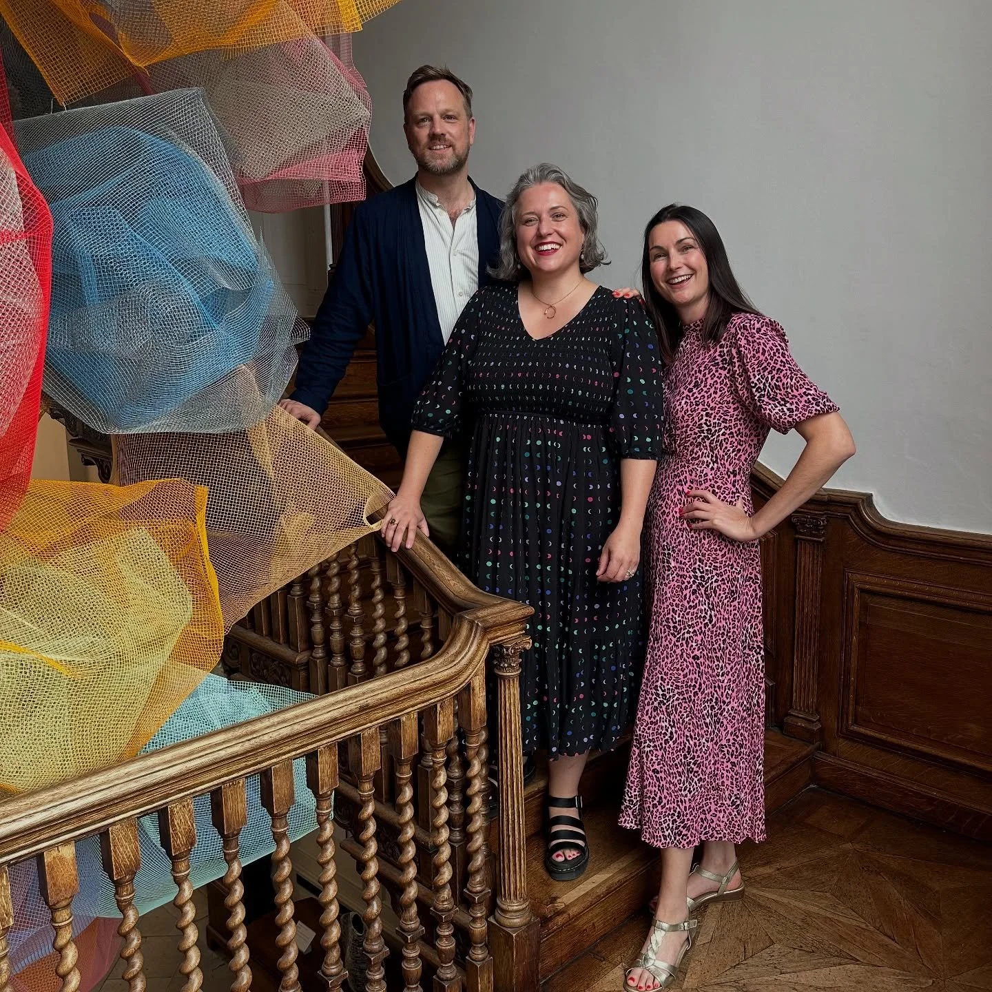 And we&rsquo;re back! The most fun evening talking all things Sculpting Lives @pallanthousegallery and finished discussing how universal the visual language employed by @ranabegumstudio is (her incredible mesh steel work pictured here) - we loved her