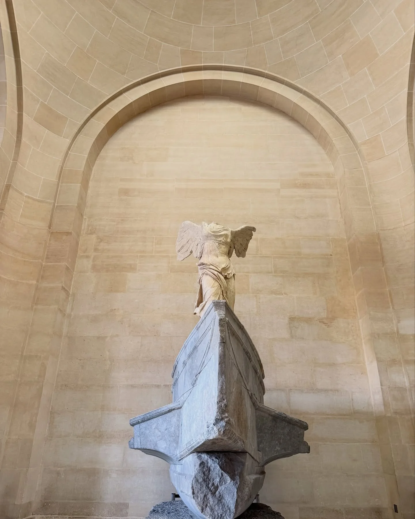 The Winged Victory of Samothrace at the Louvre Museum is one of the most powerful sculptures from ancient Greece.

Created around 200 - 175 BCE, it shows Nike, the goddess of victory, landing on the front of a ship to mark a naval win. The sense of m