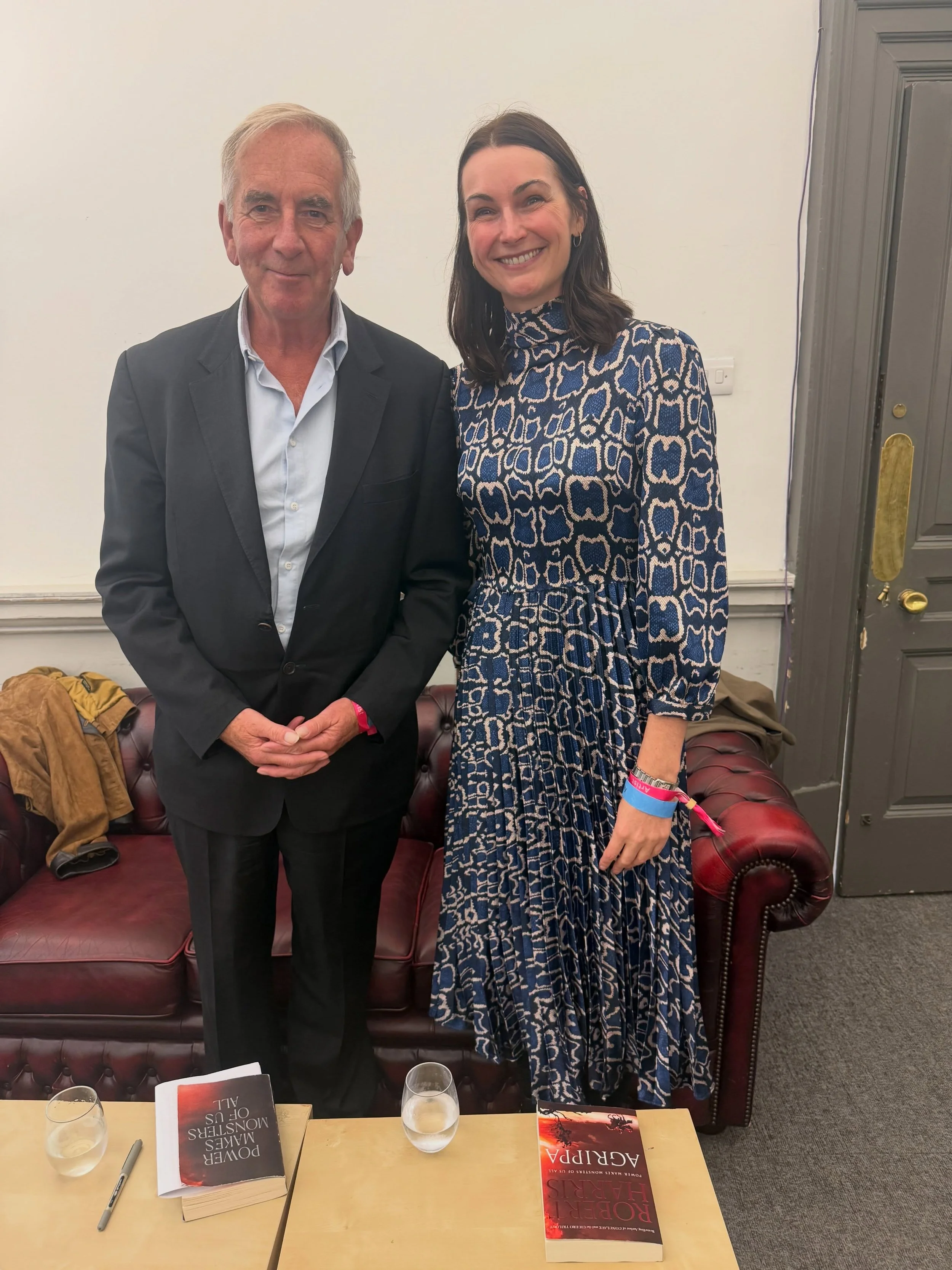 Robert Harris with me in the Green Room @cheltfestivals today! I so enjoyed chatting all things sculpture with @juliawheeler01 and thank you to everyone who came to talk about the human impulse to make across time and place. Great audience, and the s