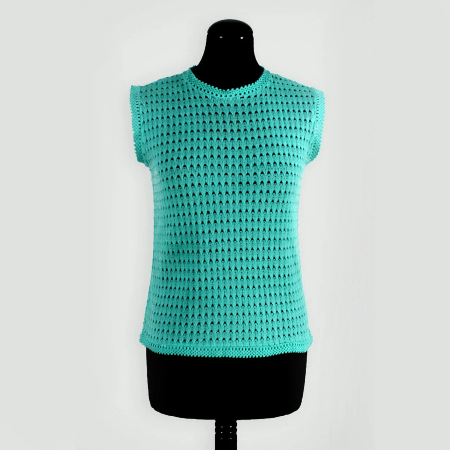 Turquoise 1960s Lace Knit Sleeveless Top 