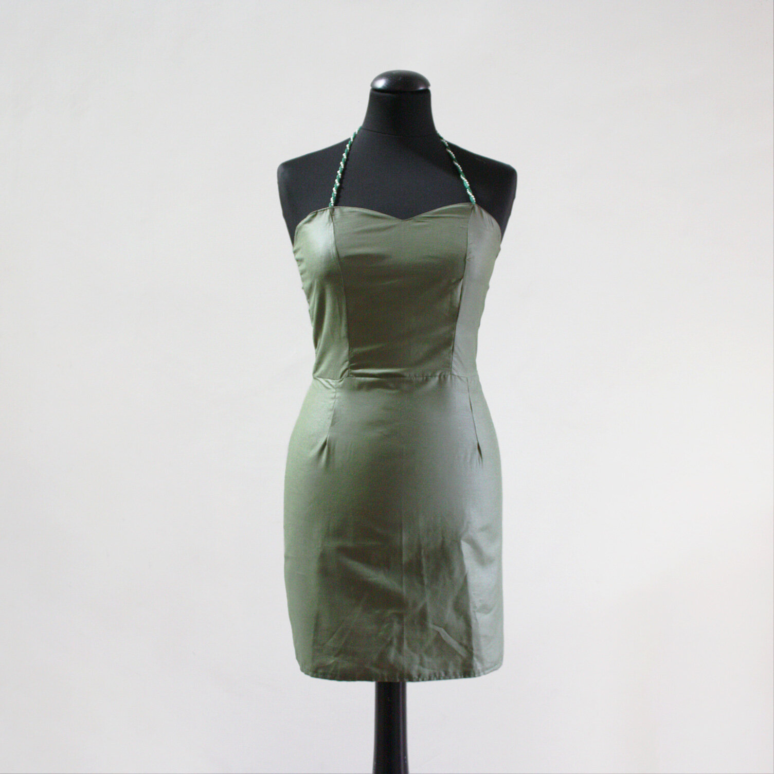 1980s Military Green Halterneck Bustier Dress