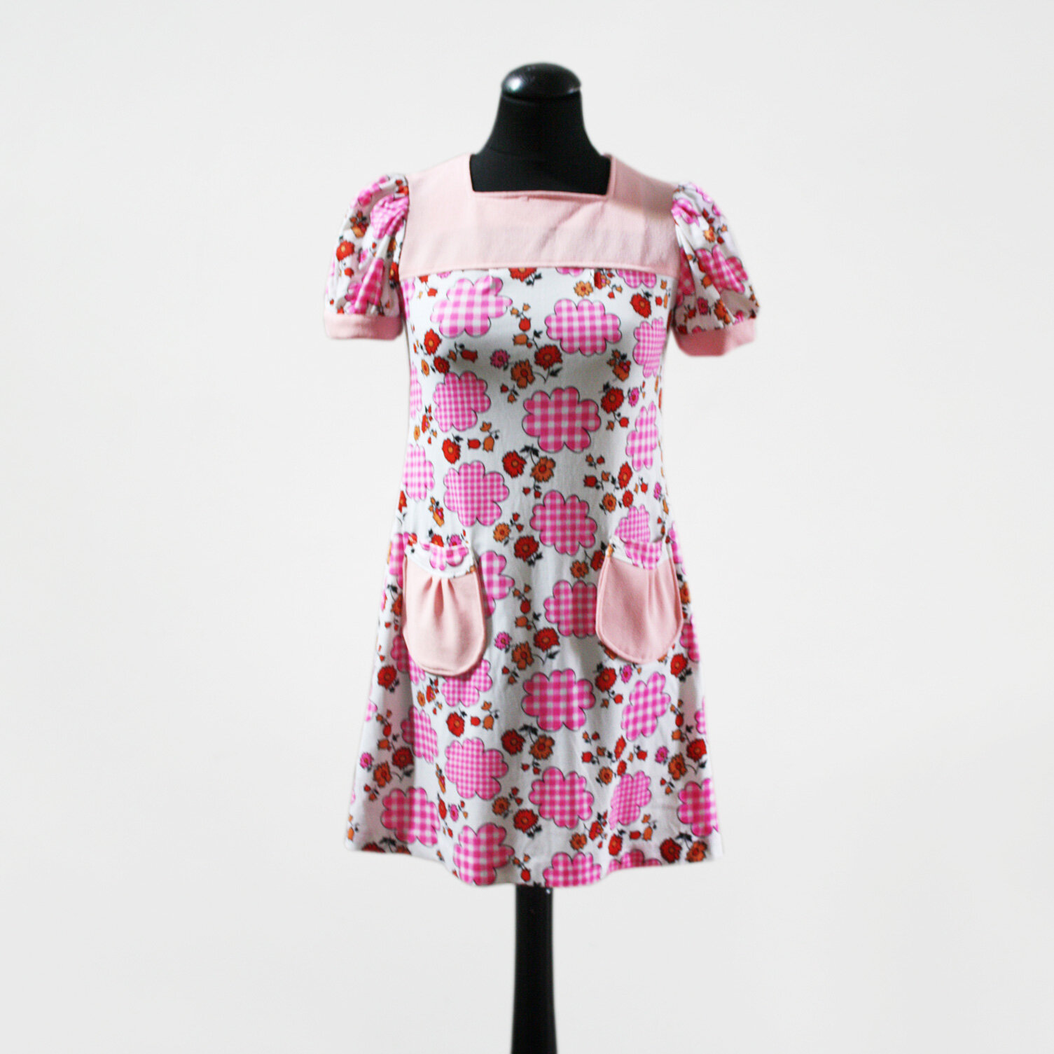 1960s Cloud Print Yoke Mini Dress