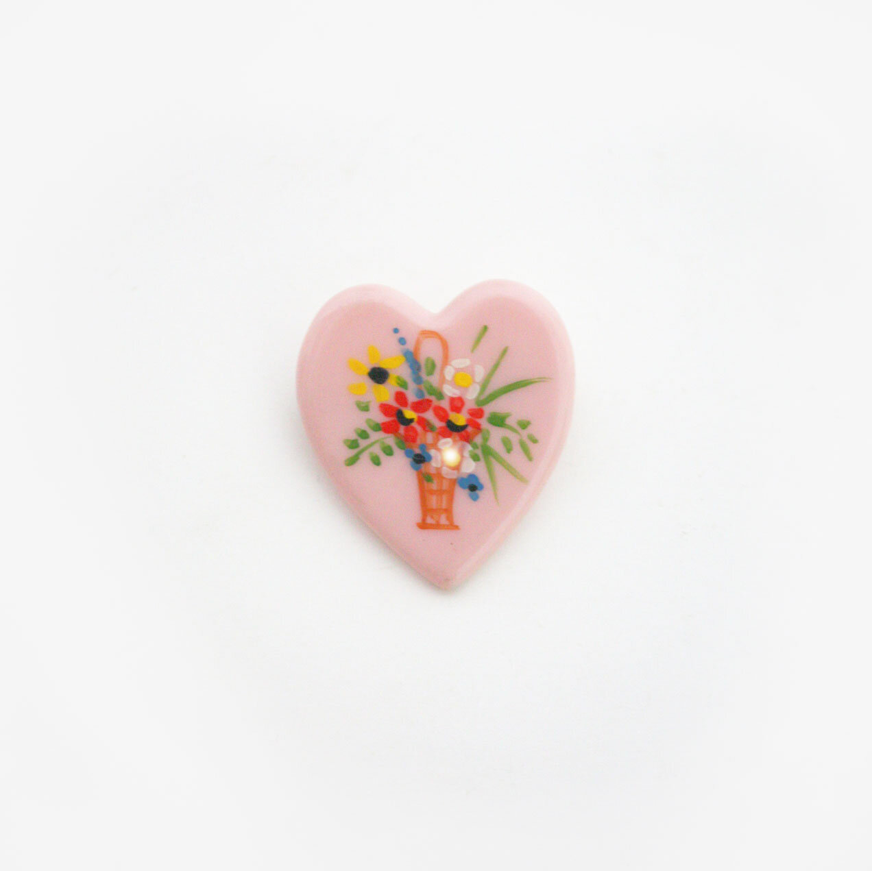Pink Heart Shaped Hand-Painted 1950s Lucite Floral Brooch