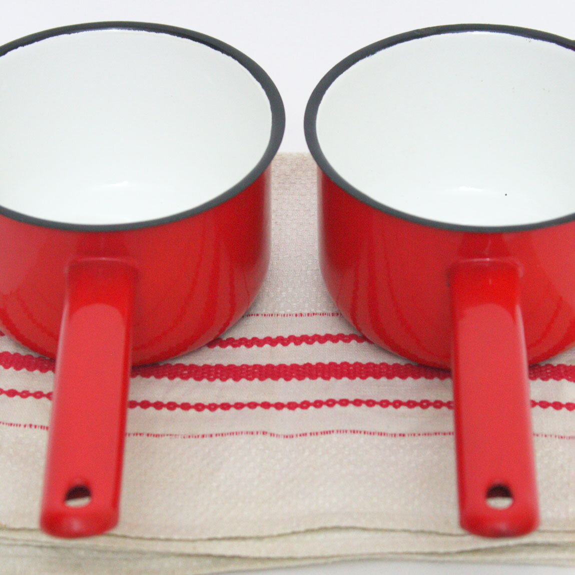 Pair of 5" Red Enamel Pans c. 1960s
