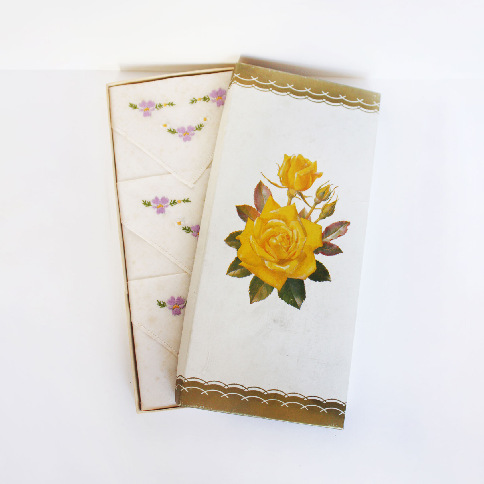 Mid-Century gold and yellow rose print box