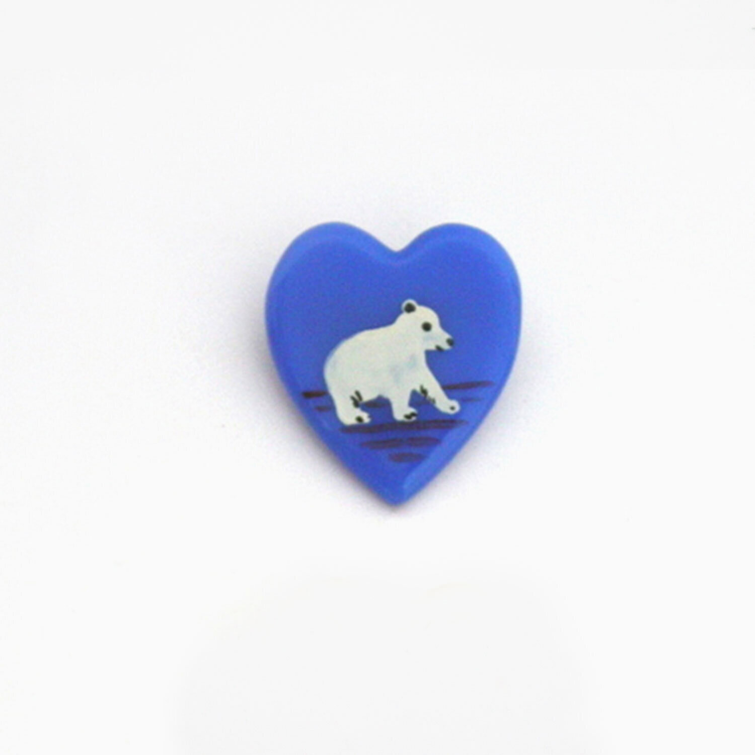 Hand-Painted 1950s Blue Lucite Polar Bear Heart Brooch