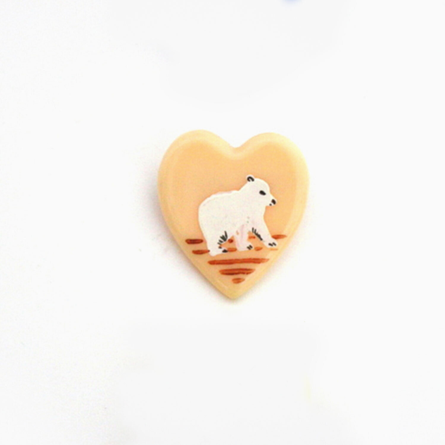 Hand-Painted 1950s Peach Lucite Polar Bear Heart Brooch