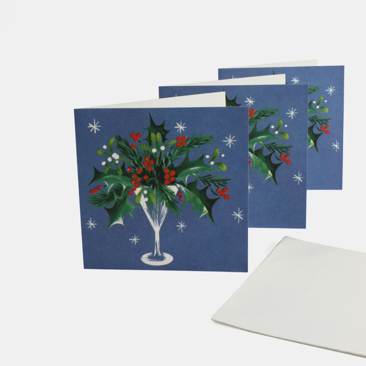 3 holly print vintage Christmas cards