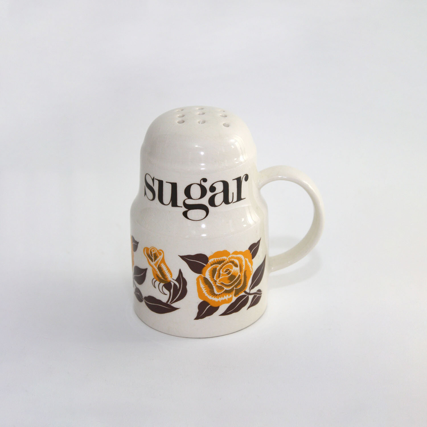 1970s Crown Devon Yellow Rose Print Sugar Shaker