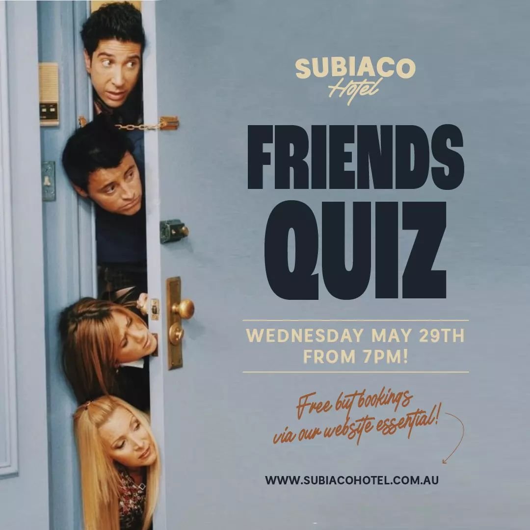 Get ready to pivot your plans because it's time for our FRIENDS Quiz Night ☕

Gather your lobster squad and smelly cat crew for an evening of trivia that's more fun than Joey's acting career. Whether you're as organised as Monica's kitchen or as clue