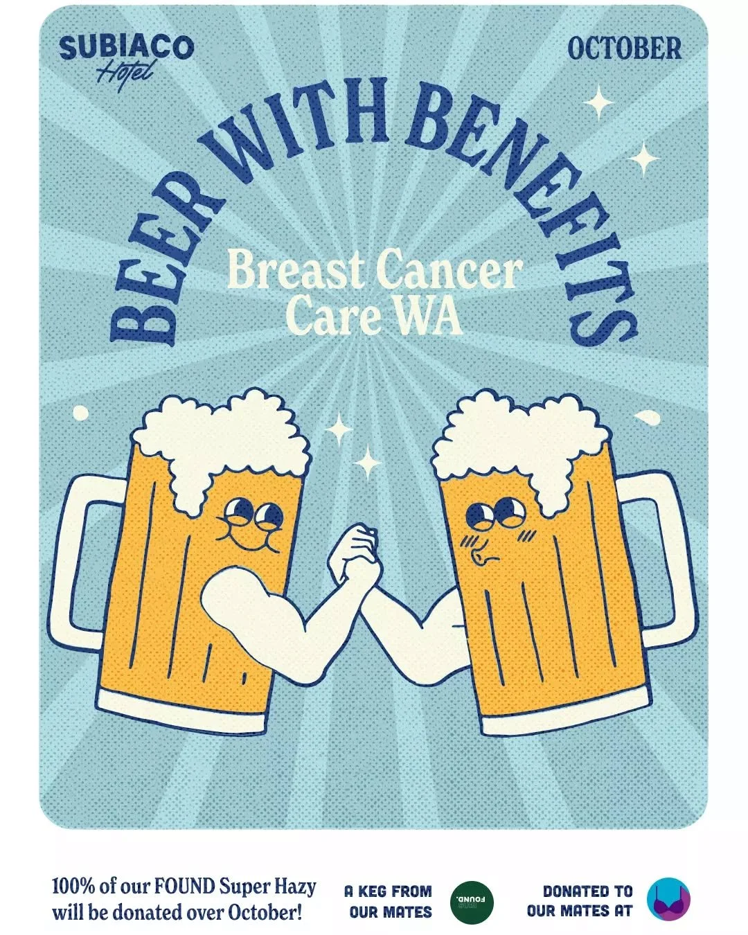 This month&rsquo;s Beers with Benefits features our neighbours at @found.subiaco, with proceeds supporting Breast Cancer Care WA&nbsp;💪

100% of the proceeds from our FOUND Super Hazy will be donated over October!