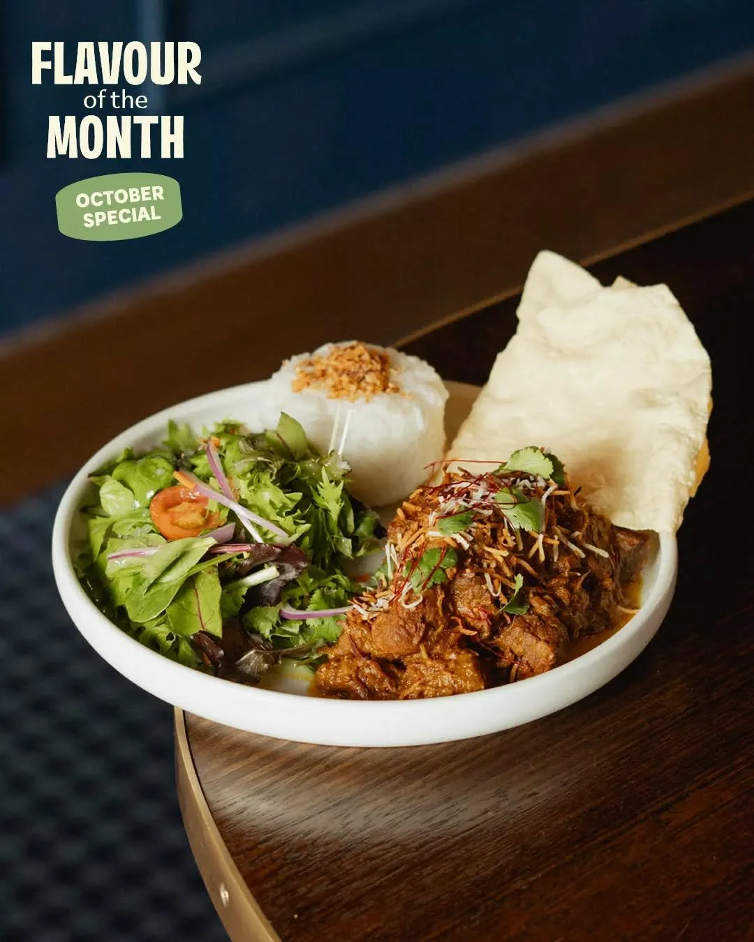 Our rich Beef Korma Curry will be here for September&nbsp;🔥 

Tender beef in a mild, fragrant curry, paired with steamed basmati rice, crisp garden salad, papadums, and a delicate finish of coconut and coriander. For bookings at the Subi head to the