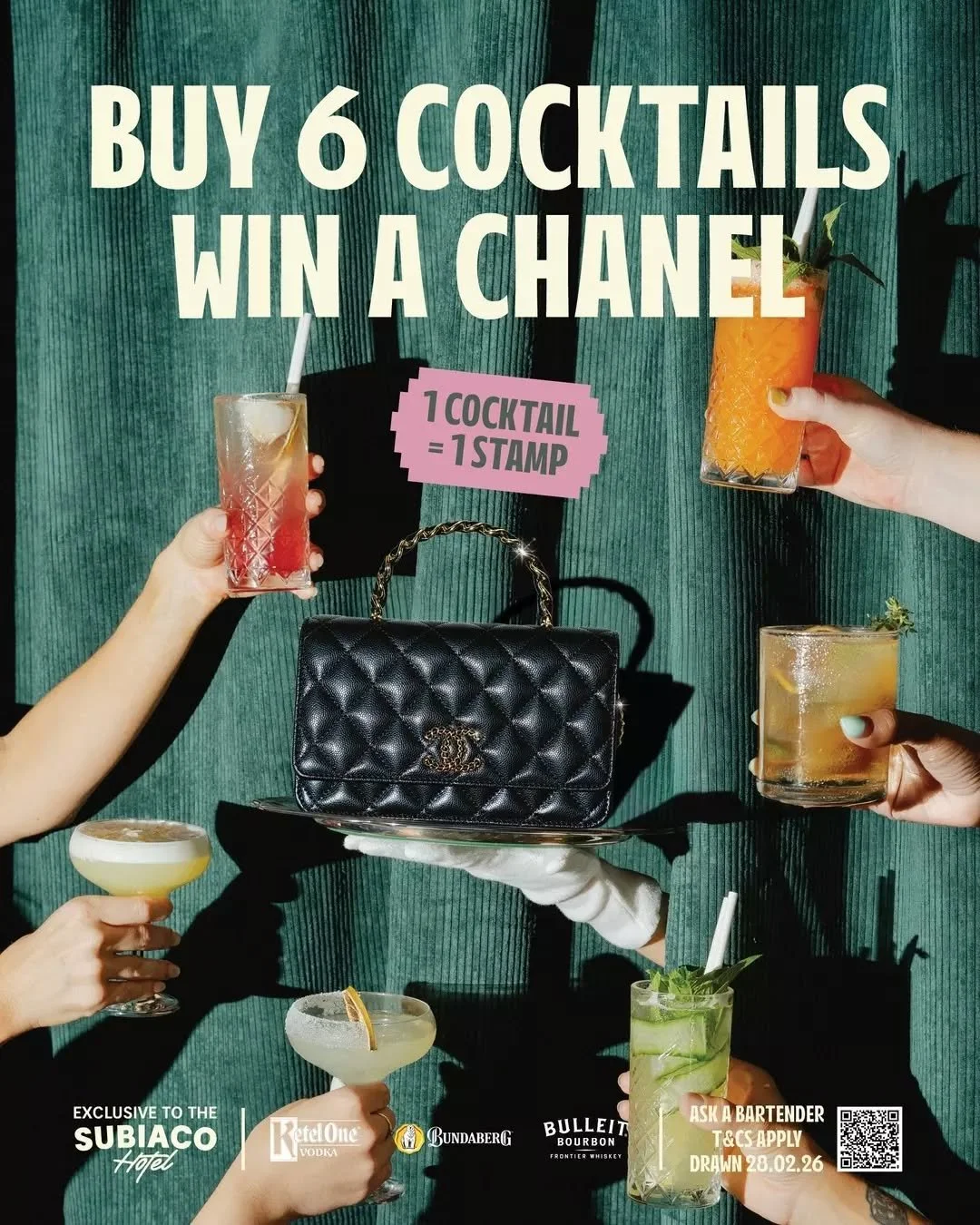 Your favourite Giveaway is BACK this Summer! Join us at the Subi for some cocktails with a side of Chanel&nbsp;🍸

Collect your stamps with every cocktail, buy 6 cocktails to fill your card and you&rsquo;ll be entered into the draw 👏

For more info 