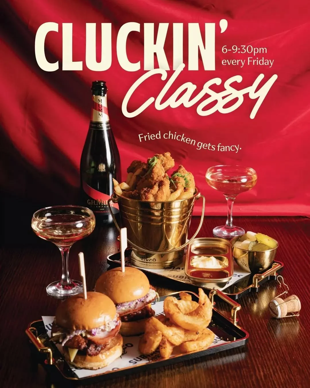 Who says fried chicken can&rsquo;t be classy?&nbsp;We&rsquo;re turning up the sparkle at the Subi with our Cluckin&rsquo; Classy Deals, the ultimate combo of bubbles and bites&nbsp;💋 

Perfect for date nights, celebrations, or just because you&rsquo