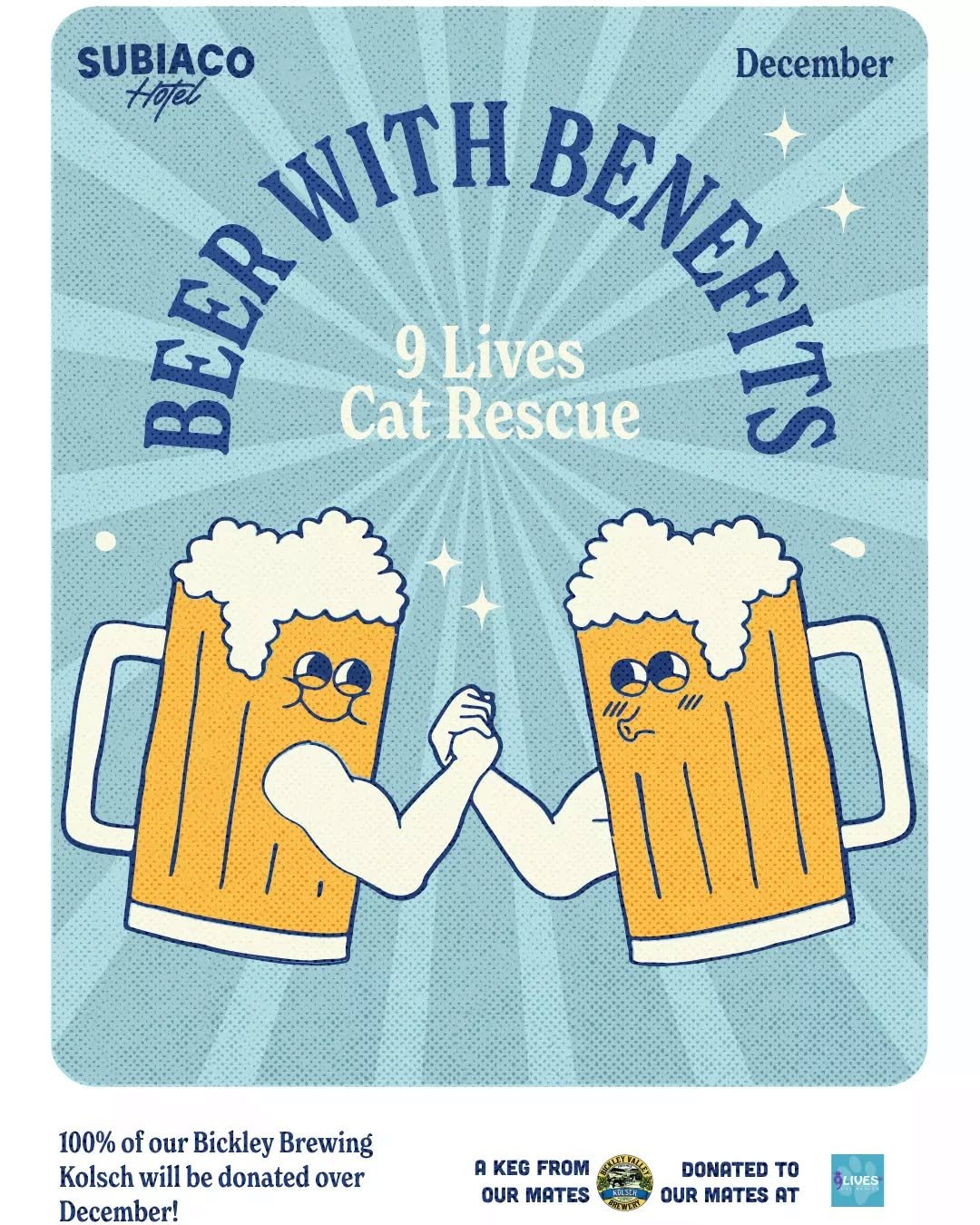 Make those beers count this December by drinking Bickley Brewing's Kolsch! 100% of sales will be donated to 9 Lives Cat Rescue &hearts;️