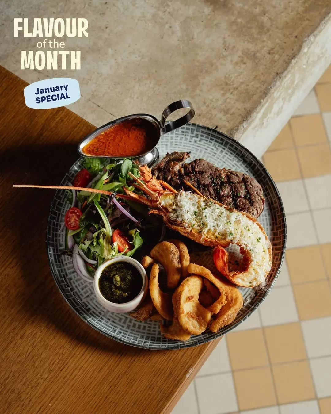 New year, new flavour ✨

Say hello to January&rsquo;s Flavour of the Month at the Subi, Surf Meets Turf! Half WA rock lobster tail paired with a 250g Black Angus scotch fillet, sidewinder chips, fresh salad, diavolo butter sauce and chimichurri&helli