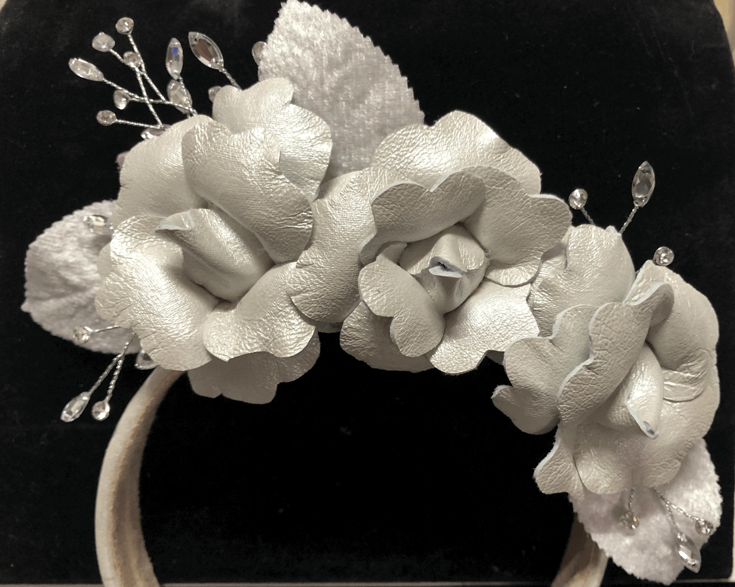 Leather Rose Wedding Headband