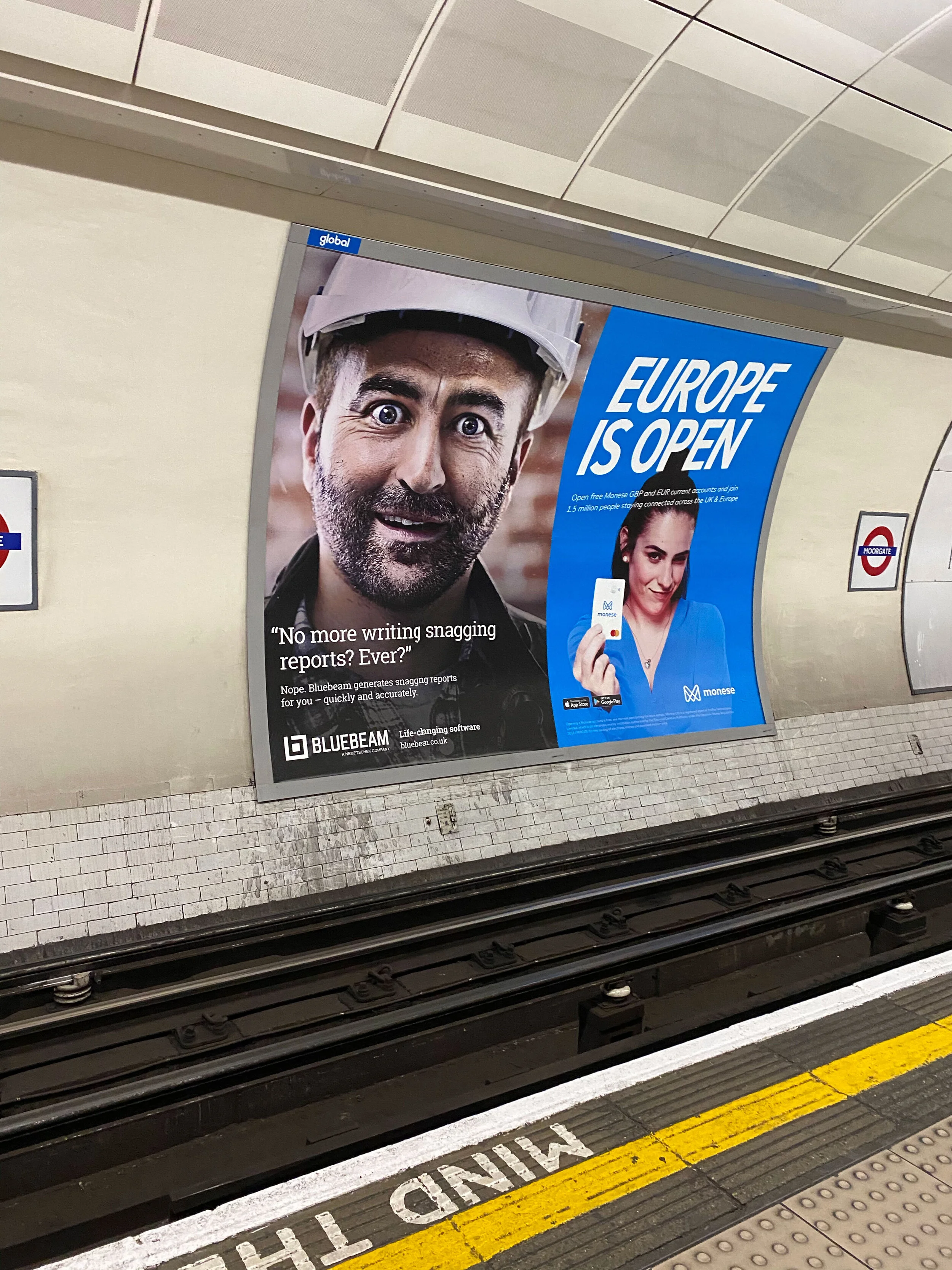 Tube ads at London Moorgate Station