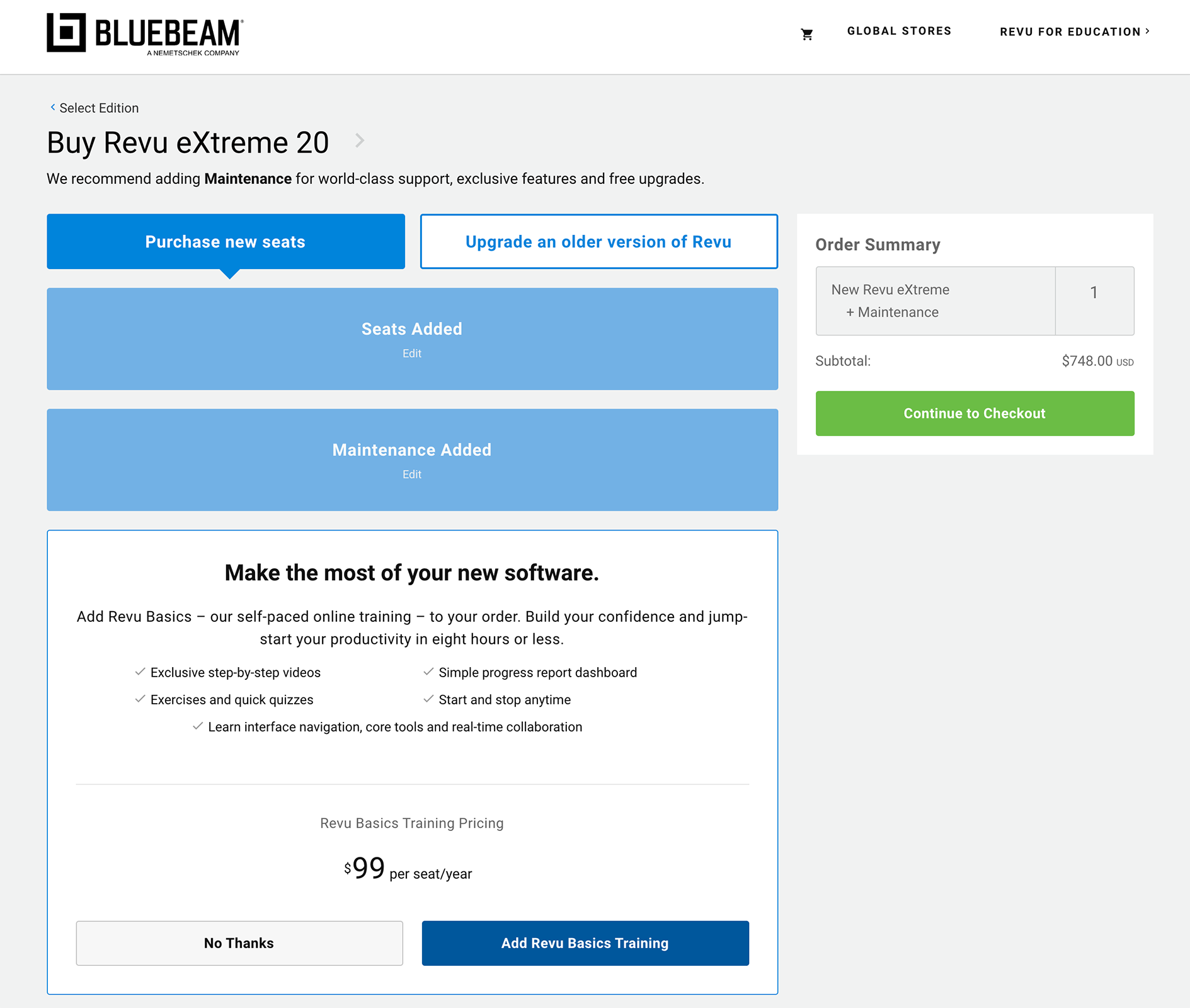 Bluebeam e-commerce detail