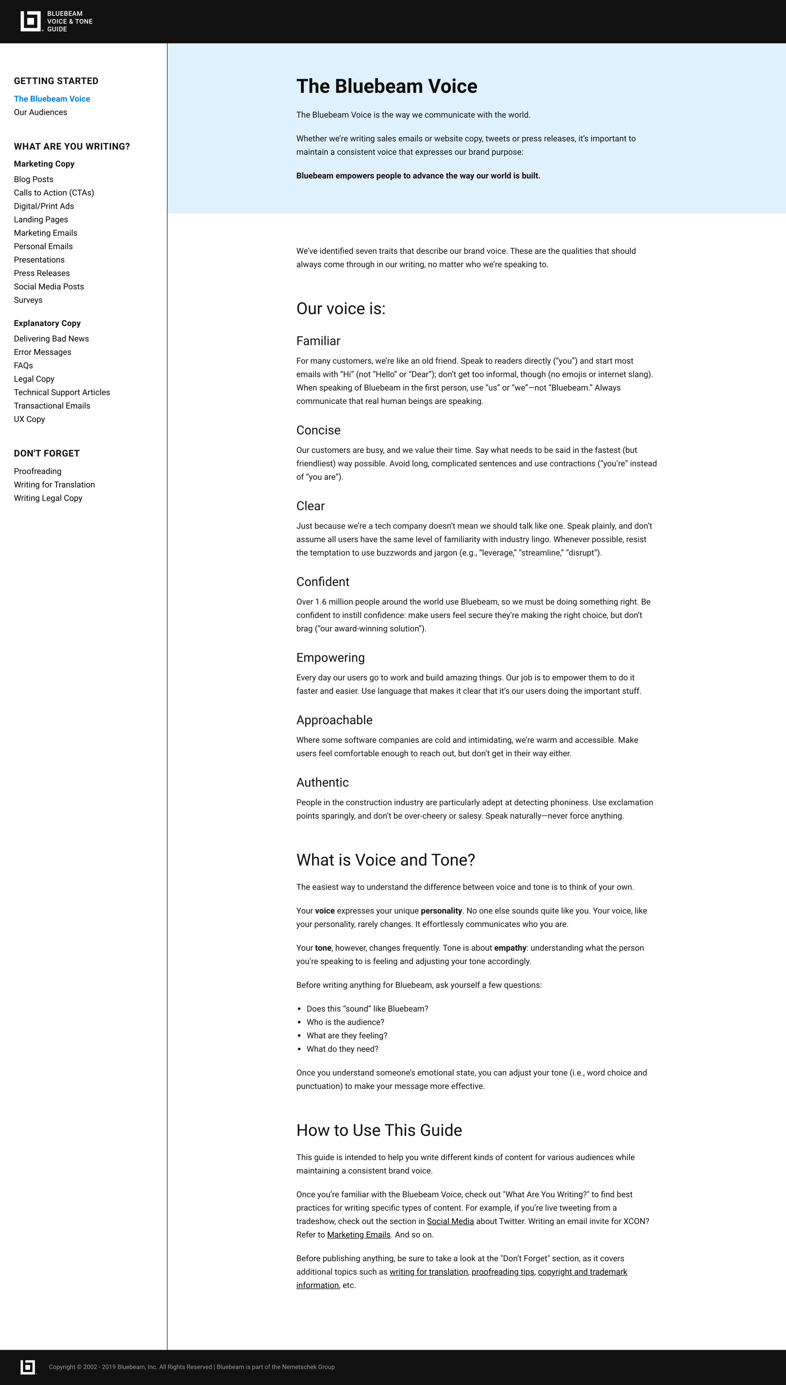 Voice and Tone homepage
