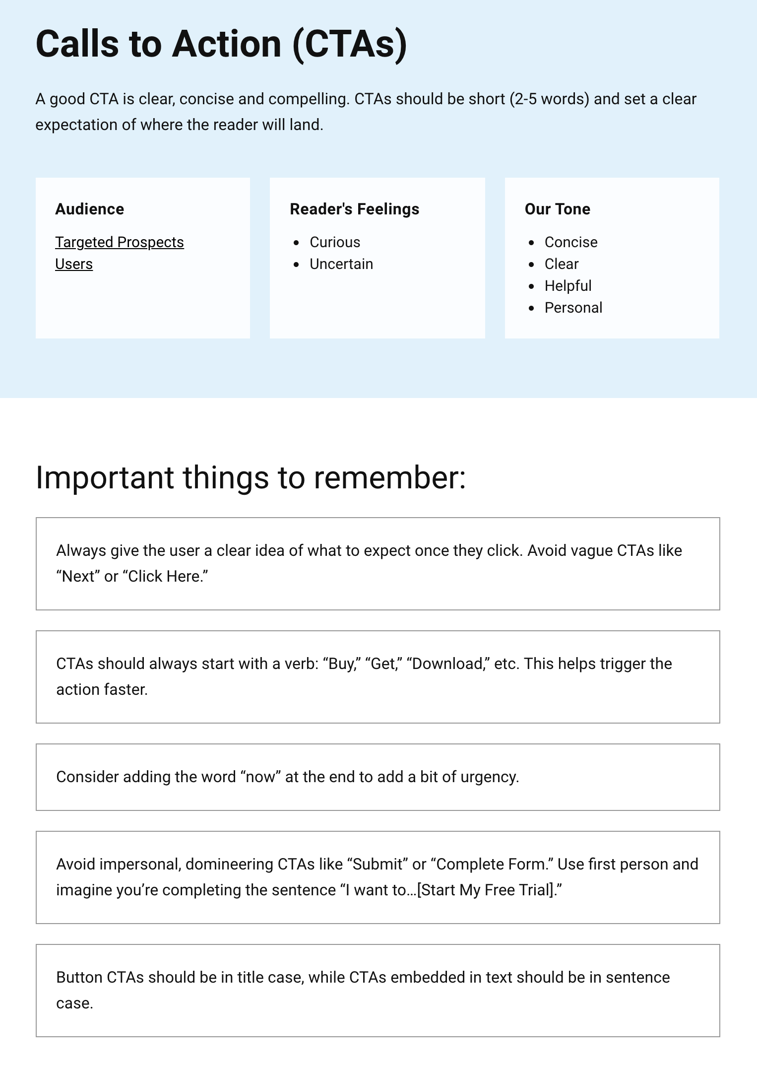 Voice and Tone - CTA - detail