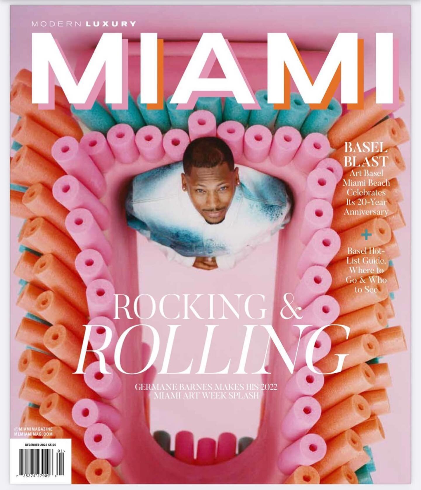 The oh-so-talented Germane Barnes on the cover of @miamimagazine , celebrating Rock | Roll, his winning project for the 2022 Miami Design District Annual Commission. 

We&rsquo;re thrilled to have collaborated with @gmane16
, @miamidesigndistrict , @