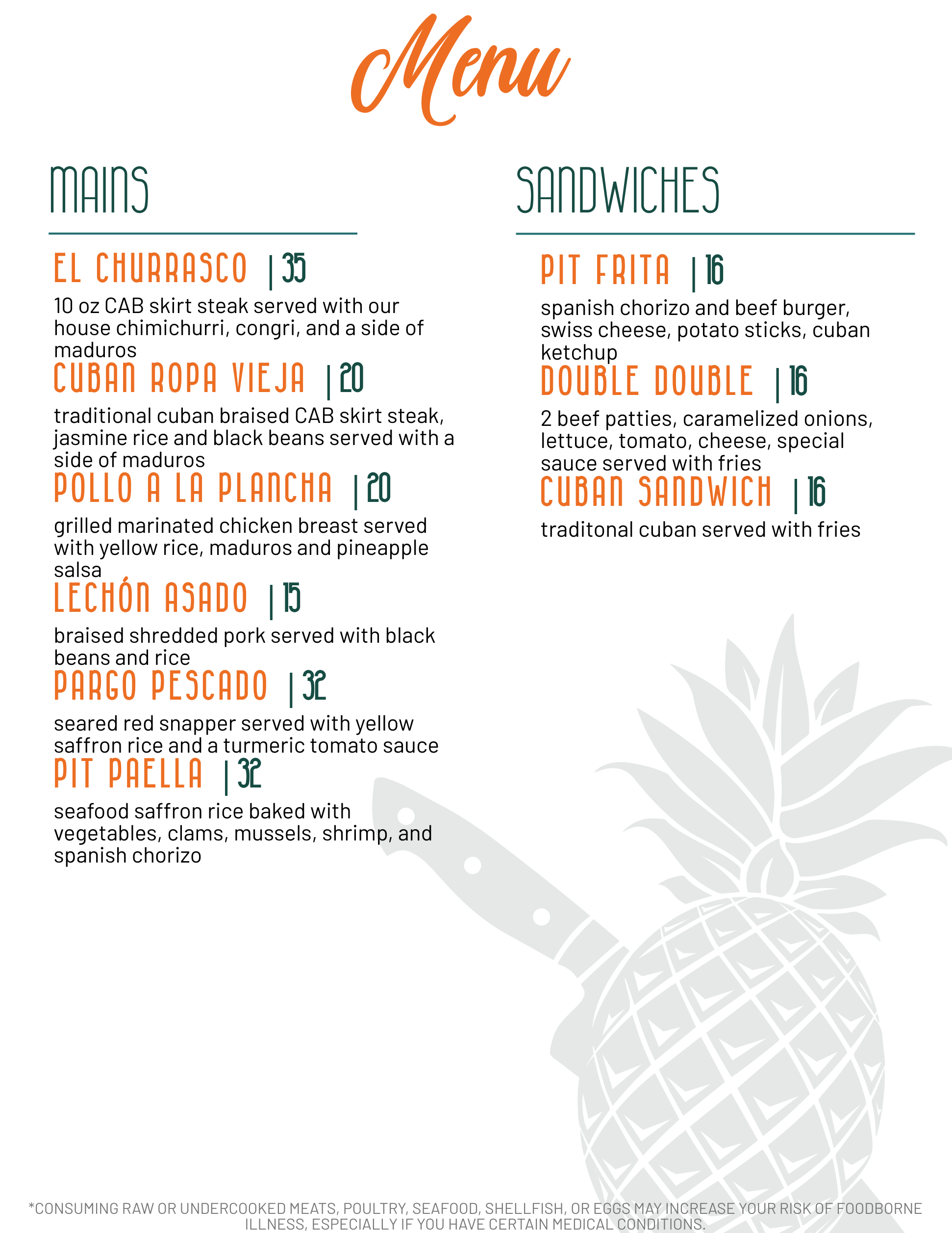 Food Menu — Pineapple Ink Tavern