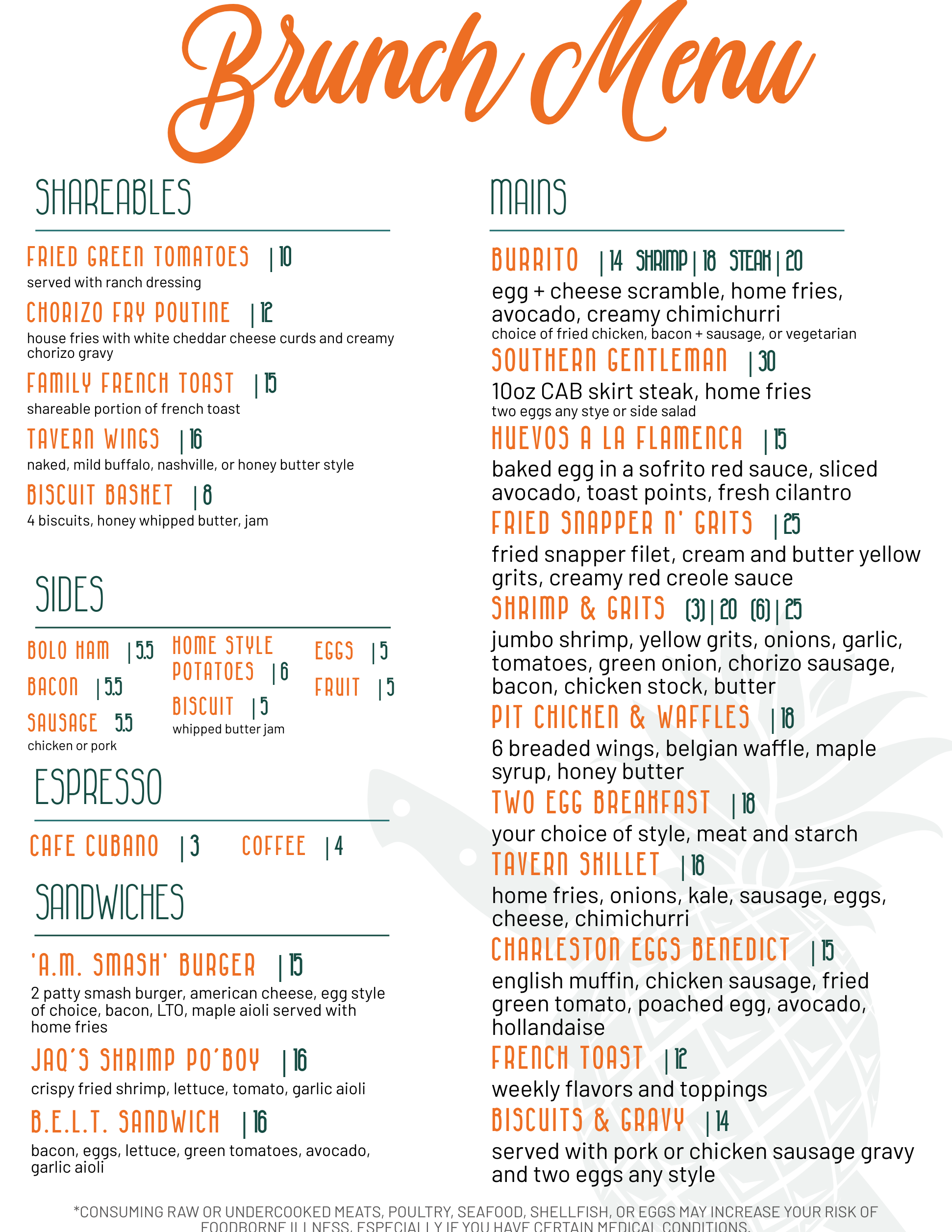 Brunch Menus — Pineapple Ink Tavern