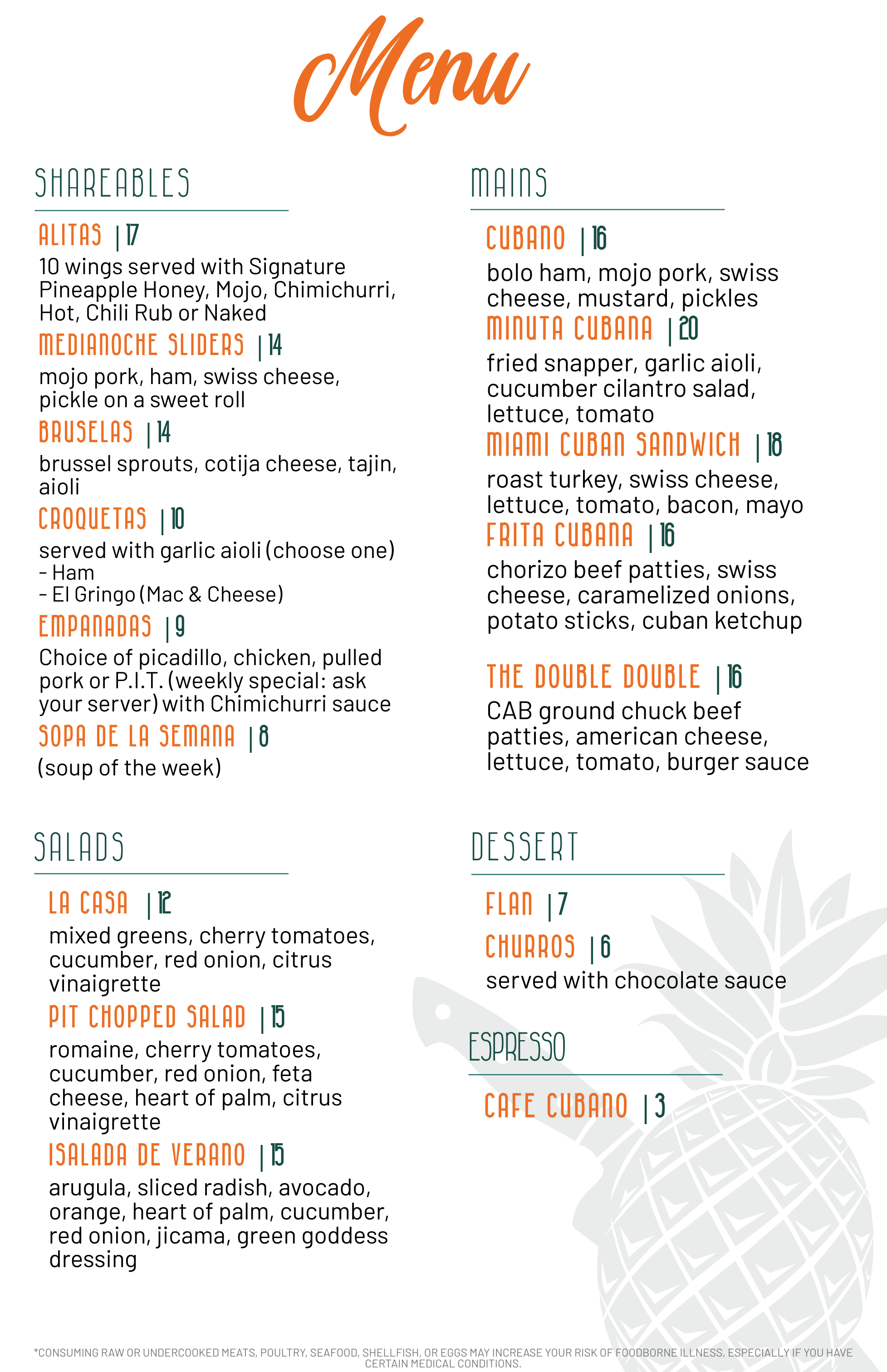 Lunch Menu — Pineapple Ink Tavern