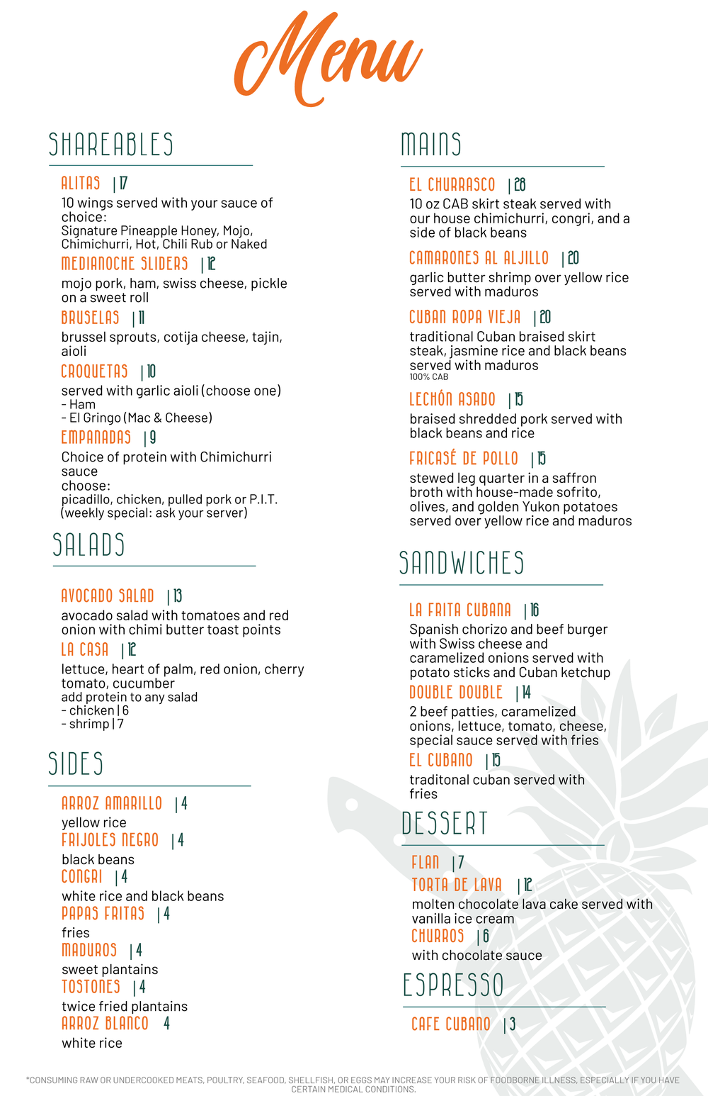 Food Menu — Pineapple Ink Tavern