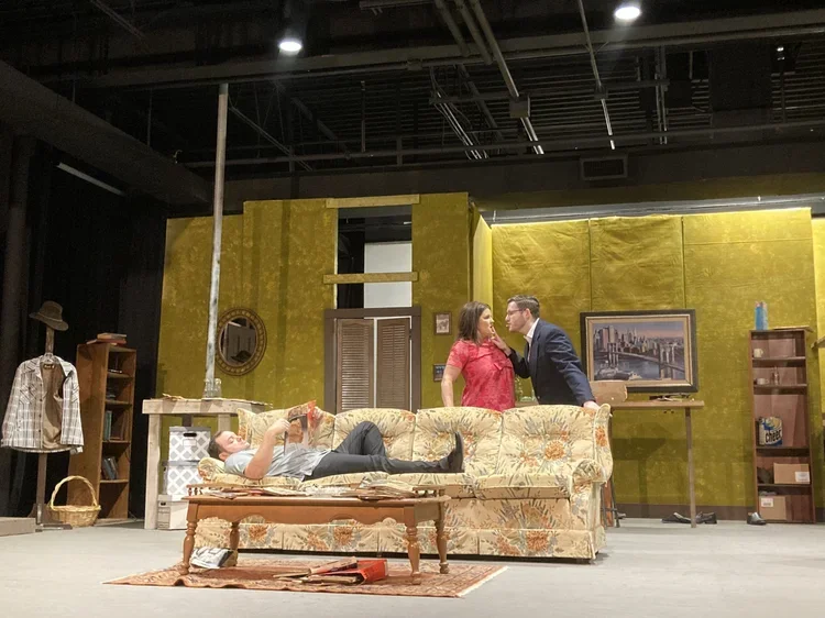 Performance photo of Colyn Bowman, Whitney Massey, and Brandt McDonald in Batesville Community Theatre's Star-Spangled Gil, our first production in the new Batesville Community Theatre Performing Arts Center