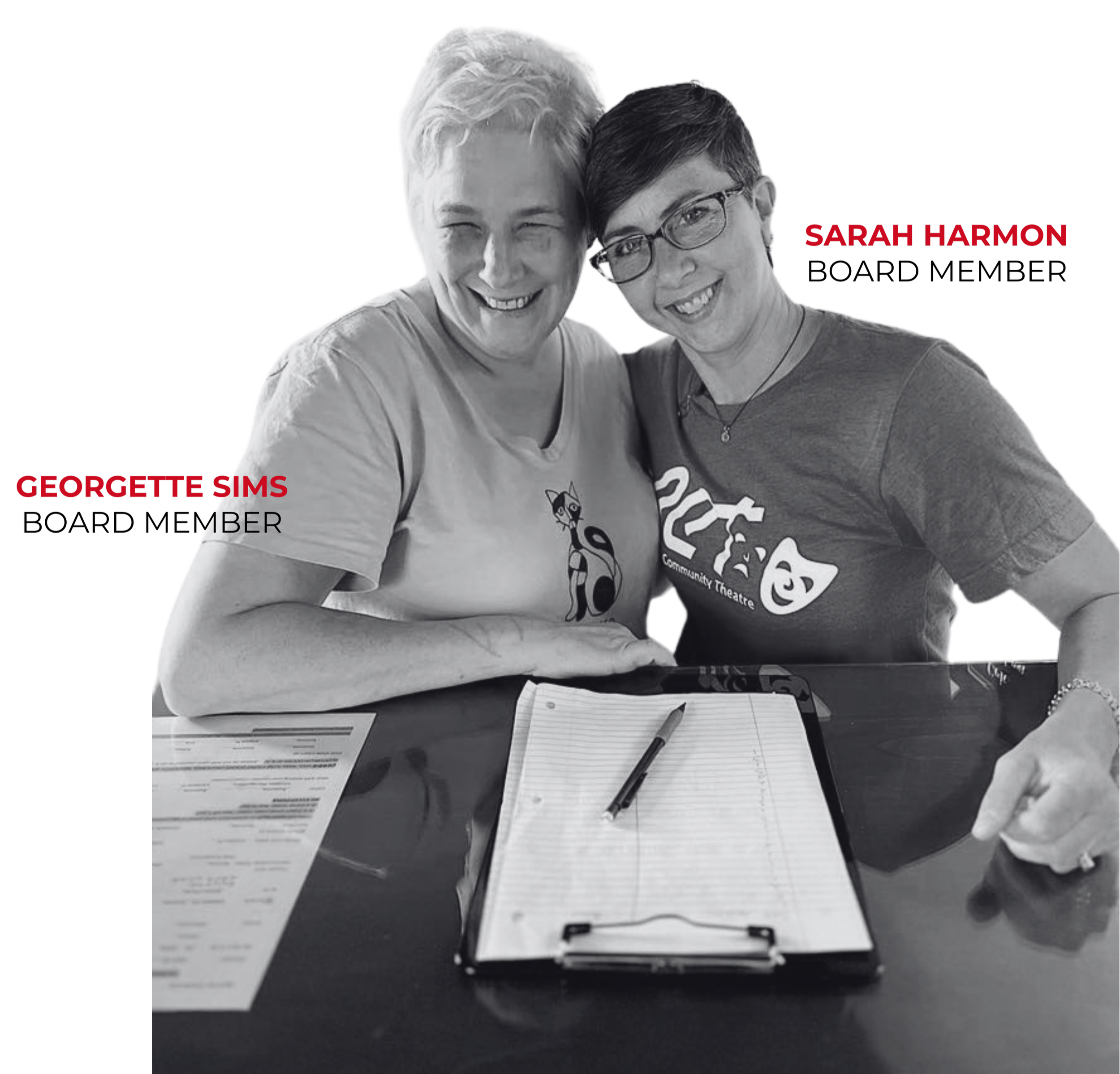 Georgette Sims and Sarah Harmon, board members of Batesville Community Theatre, smile while working the ticket booth during a performance of Rodgers and Hammerstein’s Cinderella.