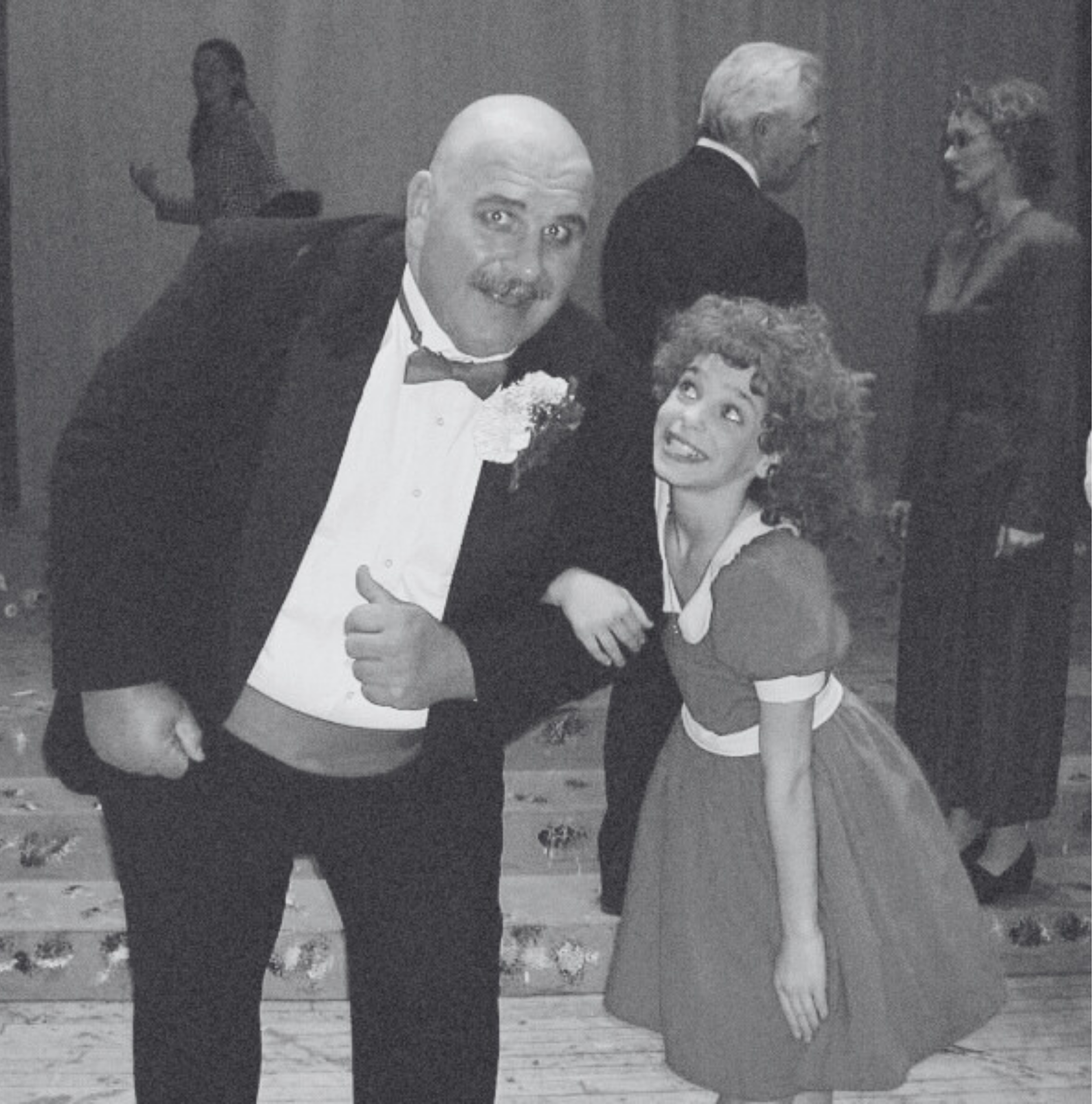 Lyndal Waits as Daddy Warbucks and Mason Magouyrk as Annie in Batesville Community Theatre's production of Annie