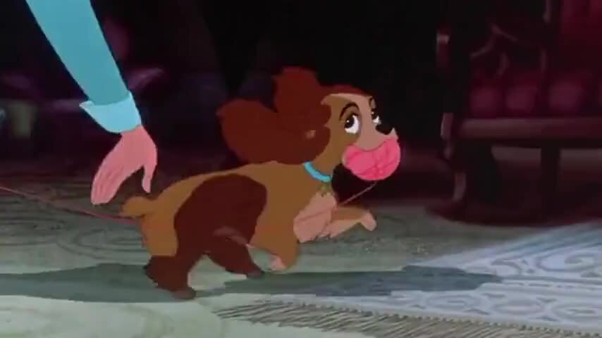 Disney's Lady and the Tramp 1955 animated Darling scolds Lady for playing with ball of yarn