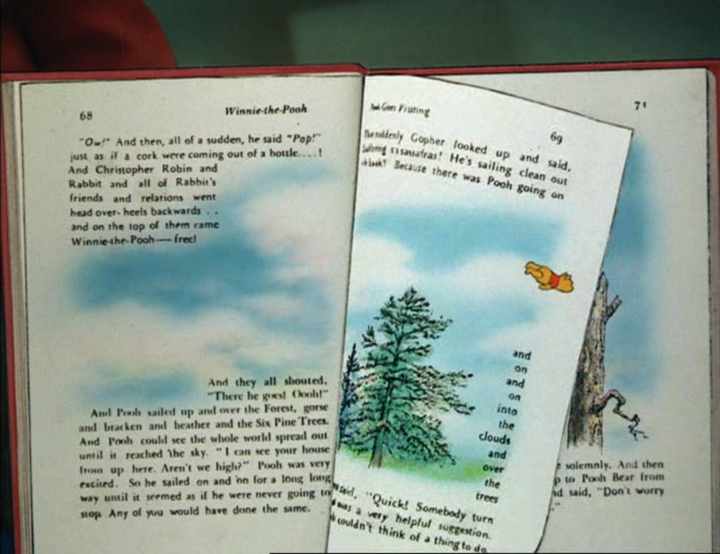 Disney's The Many Adventures of Winnie the Pooh (1977)_Winnie the Pooh flies out of the book_quick turn the page