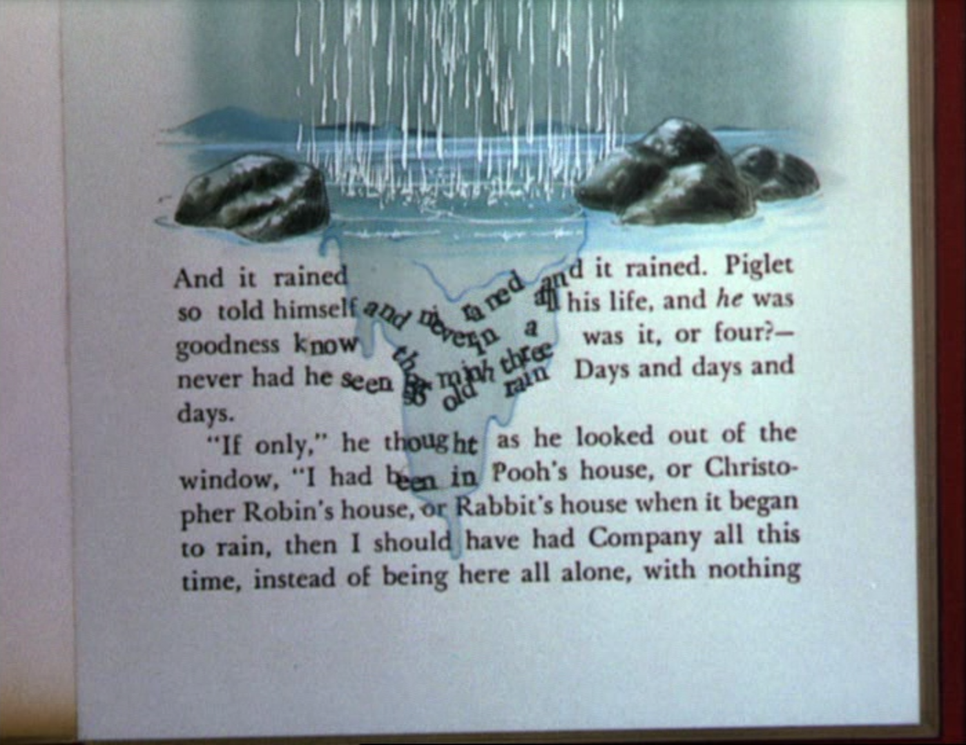 Disney's The Many Adventures of Winnie the Pooh (1977)_the rain washes away the words on the page of the book