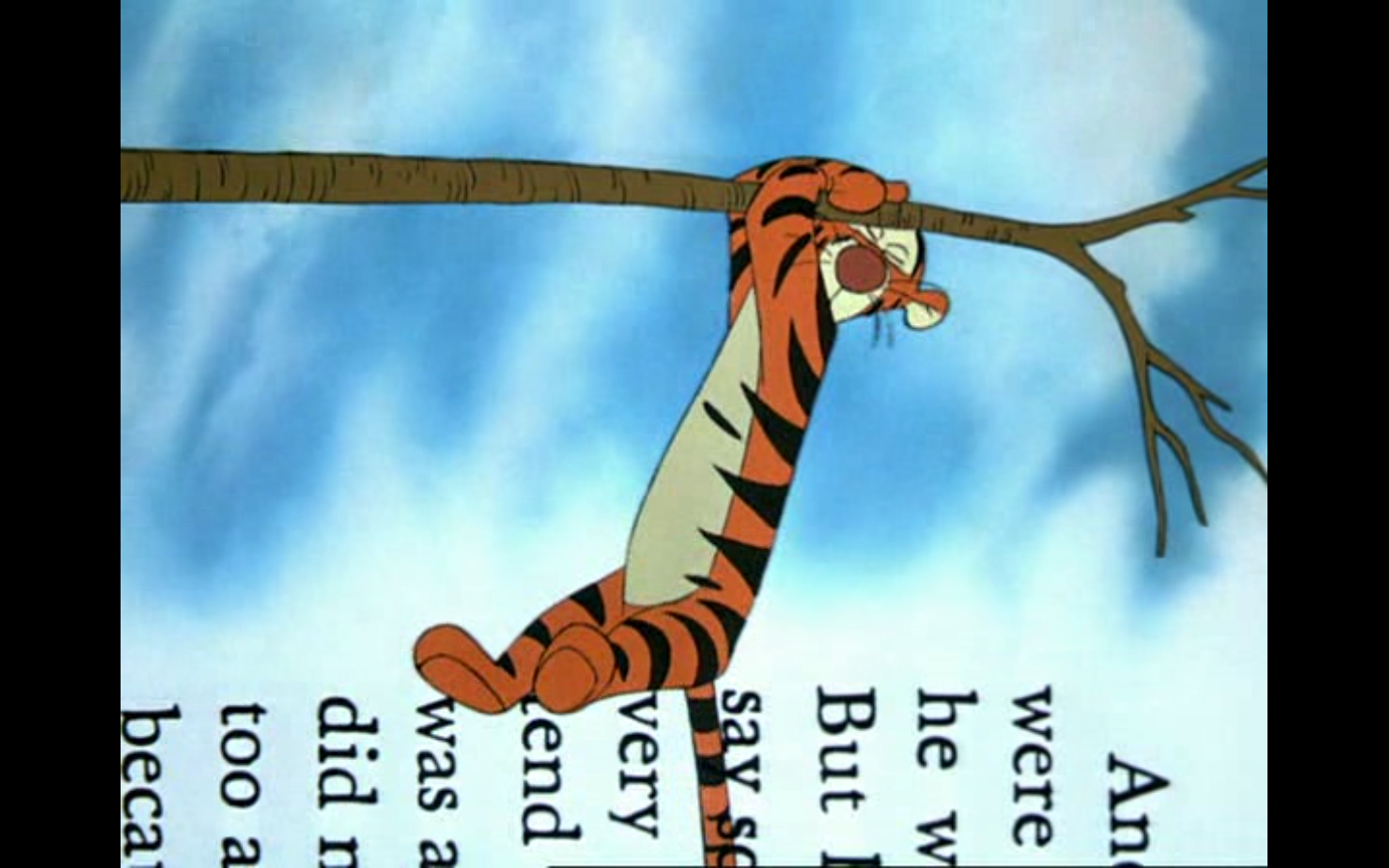 Disney's The Many Adventures of Winnie the Pooh (1977)_the narrator turns the book to help Tigger out of the tree