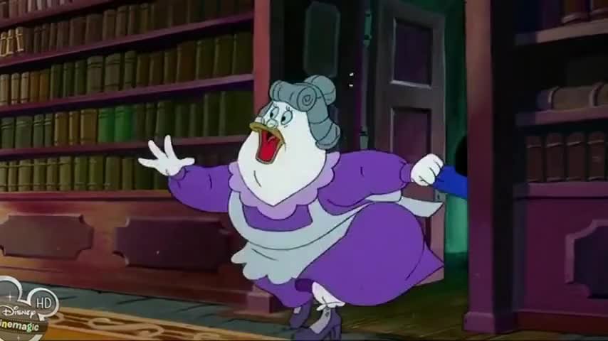 Disney's DuckTales The Movie Treasure of the Lost Lamp (1990)_Mrs. Beakley in a panic over the elephant