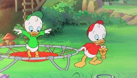 Disney's DuckTales the Movie Treasure of the Lost Lamp (1990)_Louie and Huey play outside