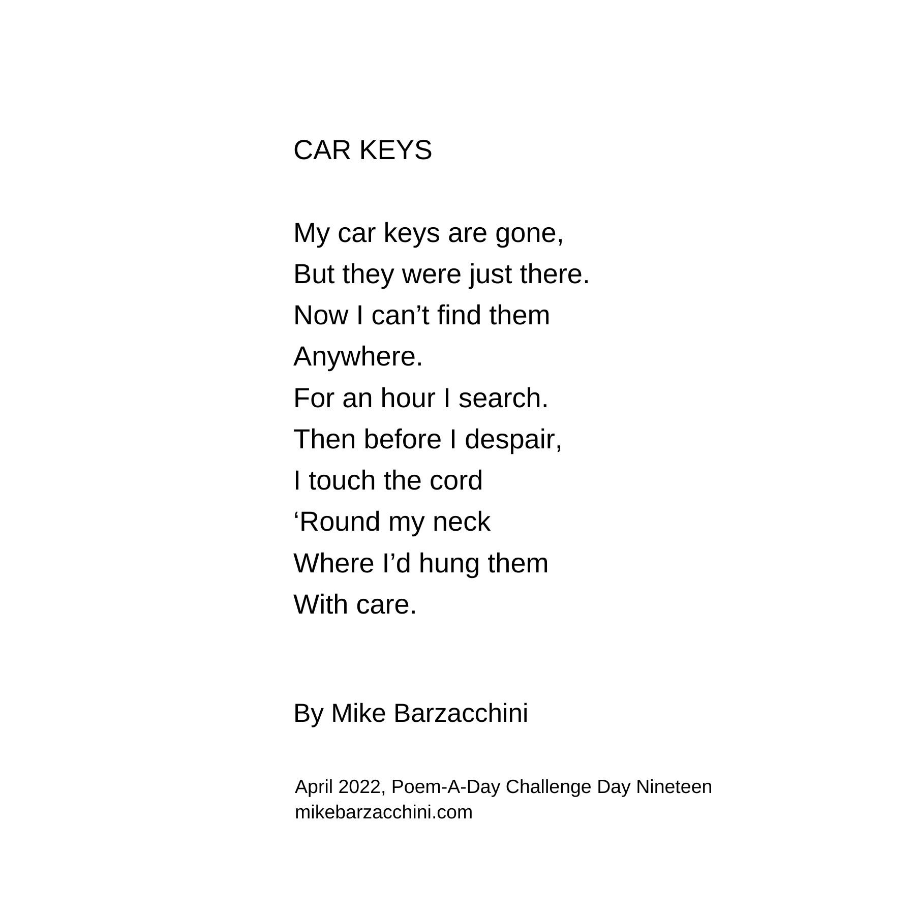 PoemADay, April 2022, Day 19 — Mike Barzacchini