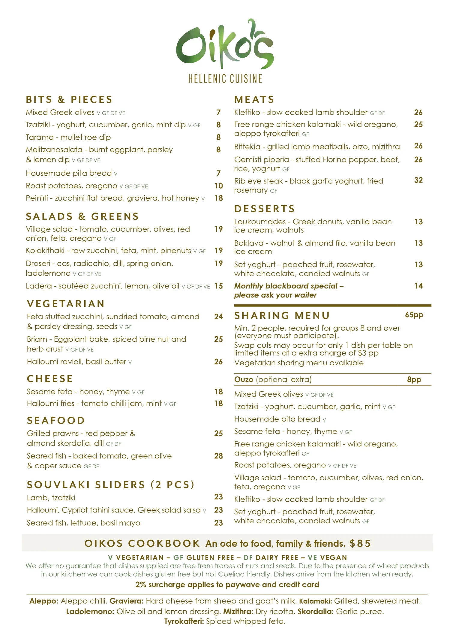 Current Menu — OIKOS HELLENIC CUISINE