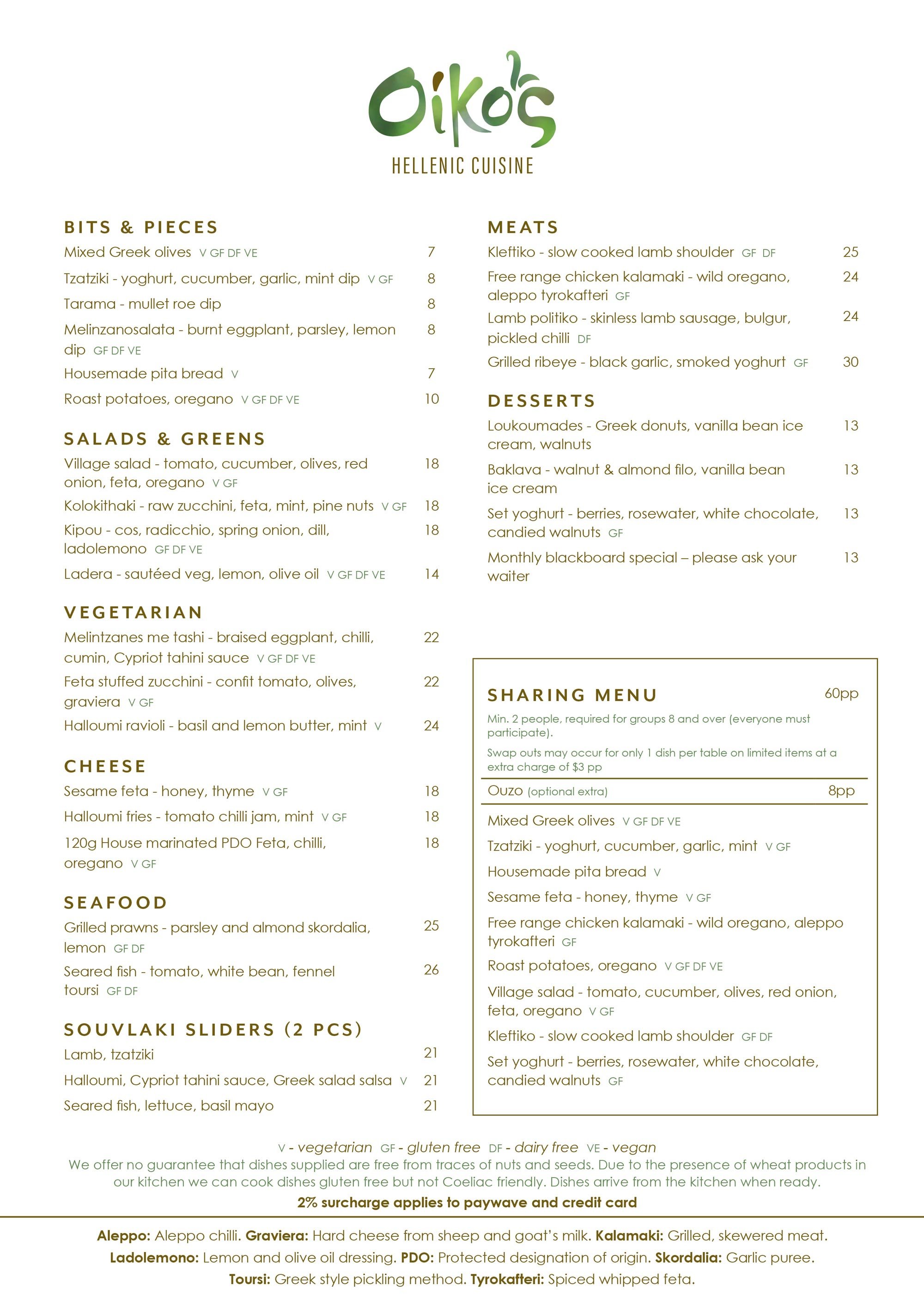 Current Menu — OIKO'S HELLENIC CUISINE