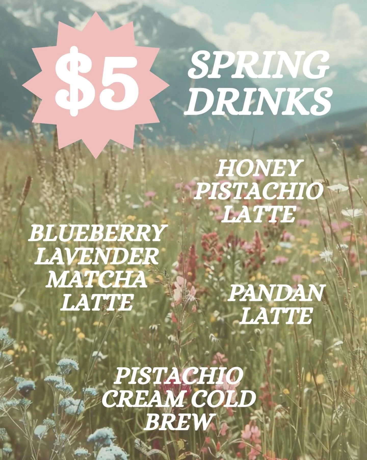 Last call for Spring Drinks this weekend!!!!🌸 Get any (or all) of them for $5 Fri-Mon☕️