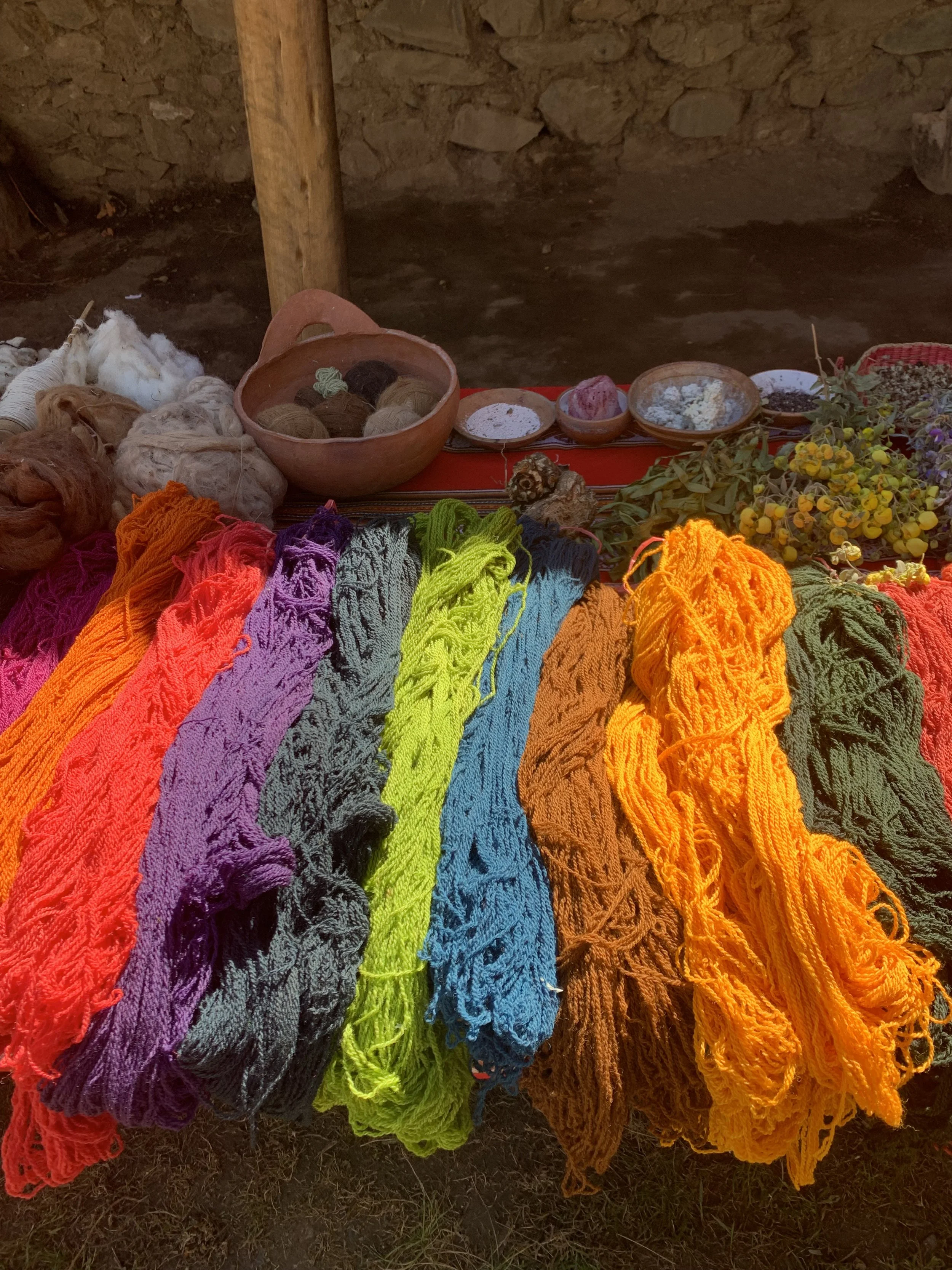 Vibrant colored skeins of natural dyed yarn