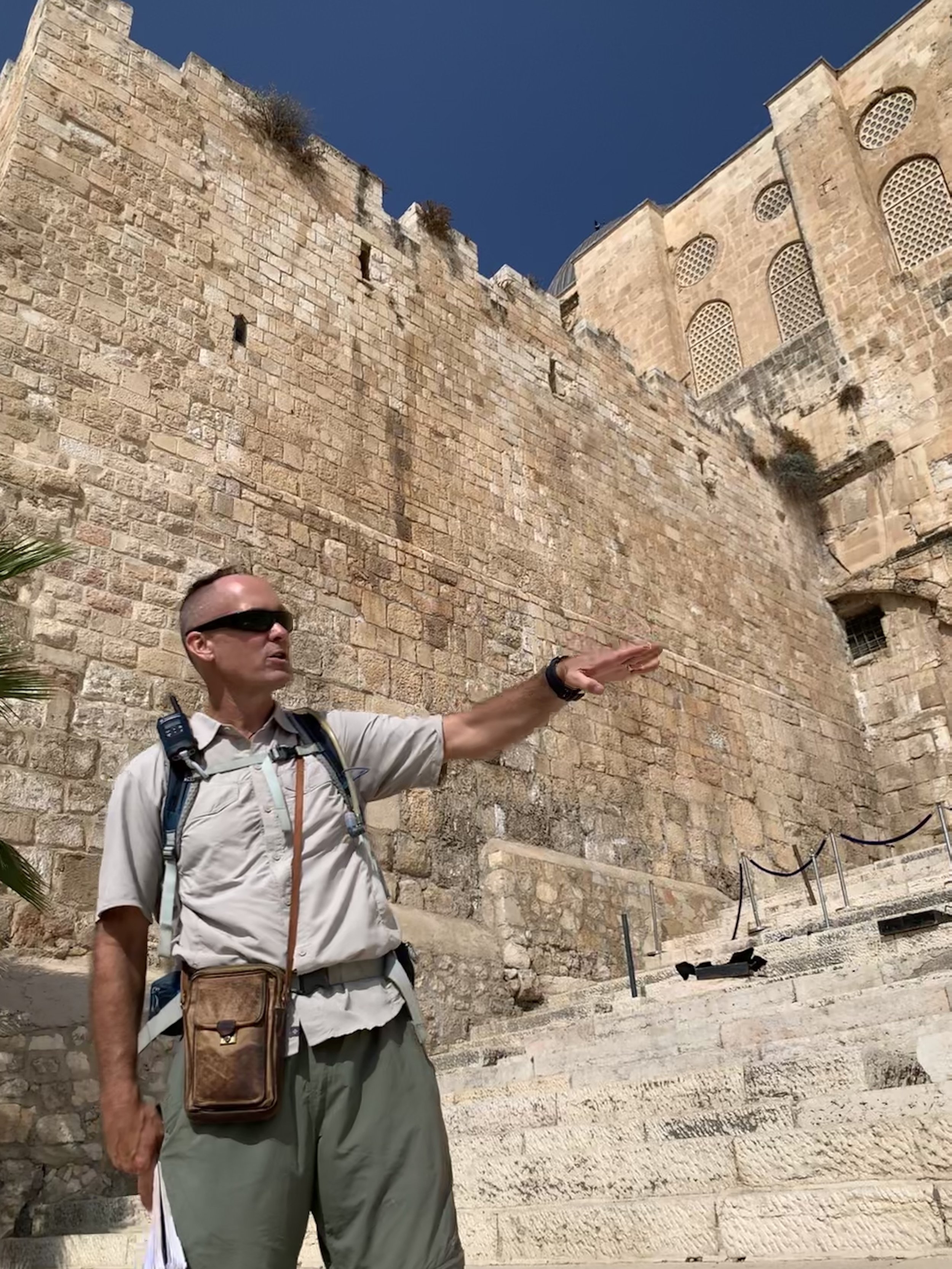 Bob teaching at the Double Gate of Temple Mount in Jerusalem, Footsteps of Jesus Experience