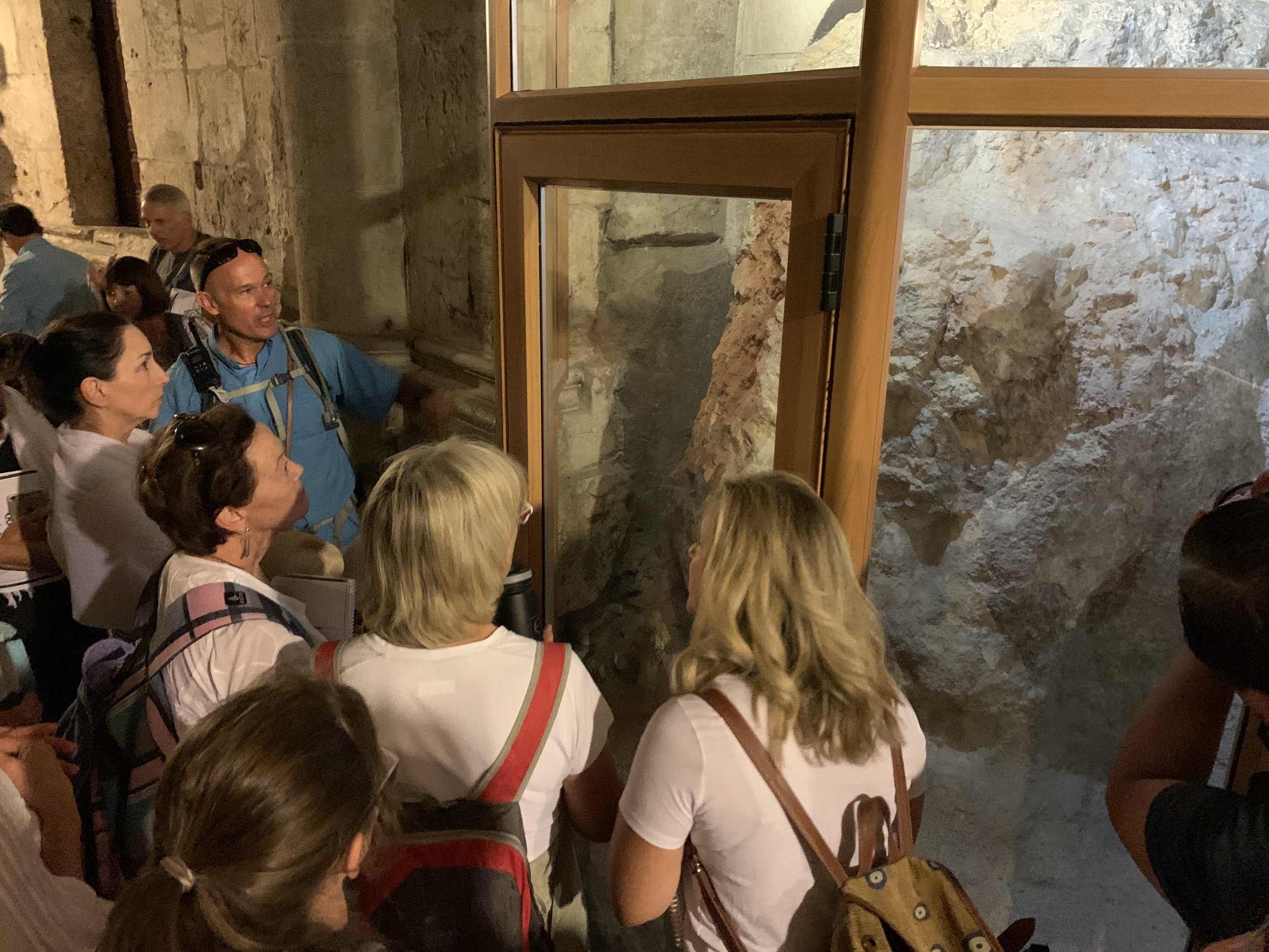 Bob teaching at the Rock of Golgotha in Jerusalem, Footsteps of Jesus Experience